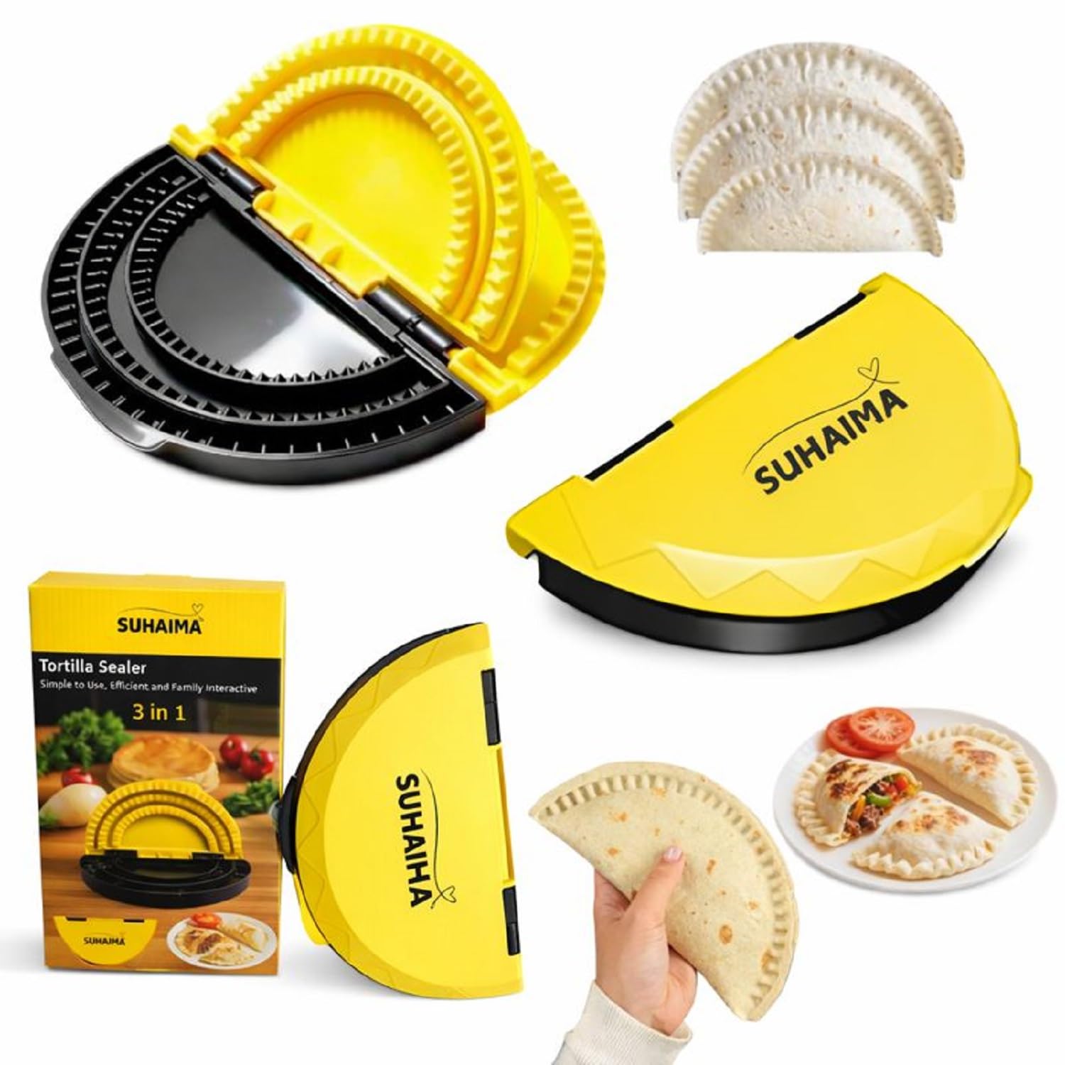 SUHAIMA 3-in-1 Tortilla Sealer & Adjustable Crimper (6, 8, & 10 Inch) - Detachable Tortilla Crimper for Making Sealed Quesadilla