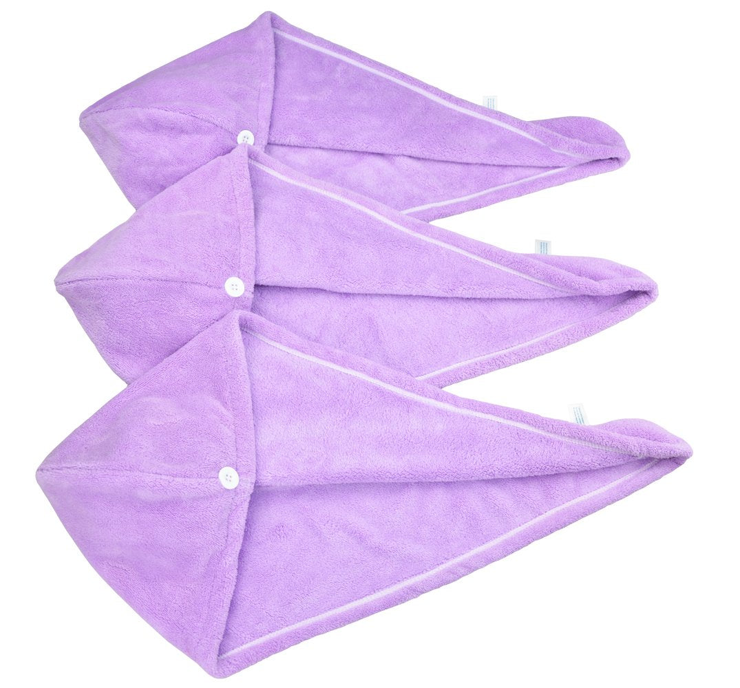 HOPESHINE Women's Soft Shower Hair Towel Twist Hair Turban Wrap Drying Cap Great Gift for Women (Purple 3-pack)