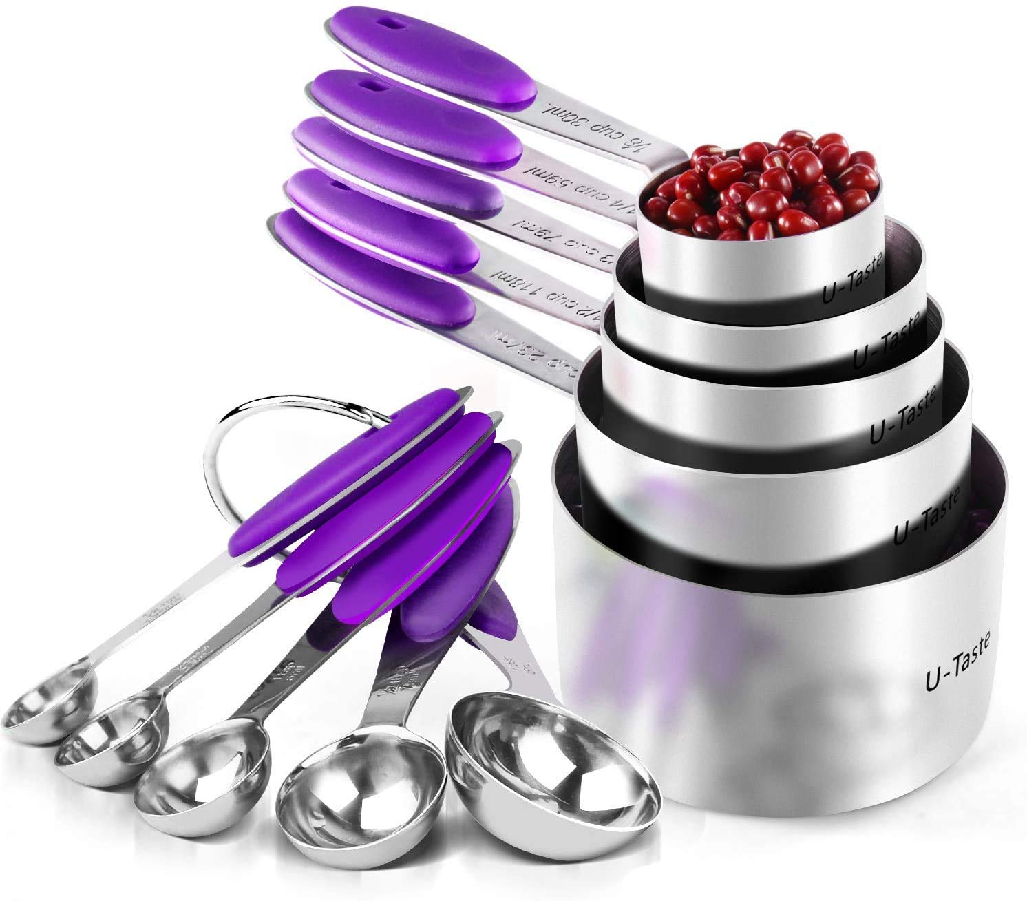 Measuring Cups : U-Taste 18/8 Stainless Steel Measuring Cups And Spoons Set Of 10 Piece, Upgraded Thickness Handle(Purple)