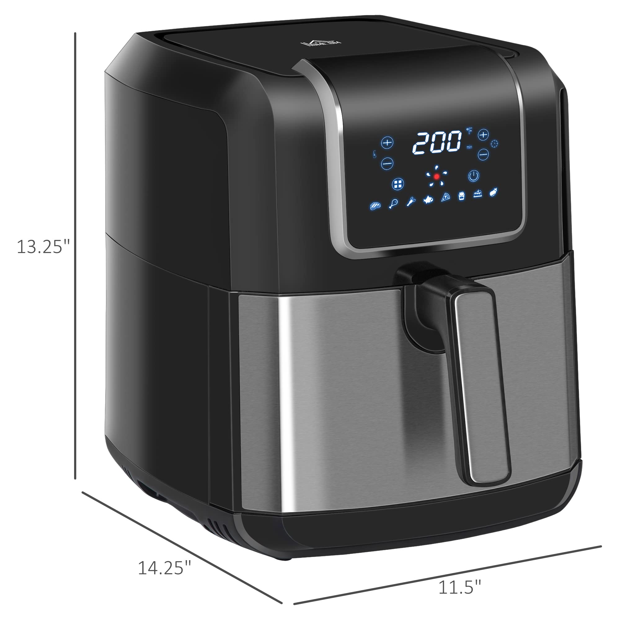 Homcom Air Fryer, 1700W 69 Quart Air Fryers Oven With Digital Display, 360A Air Circulation, Adjustable Temperature, Timer And N