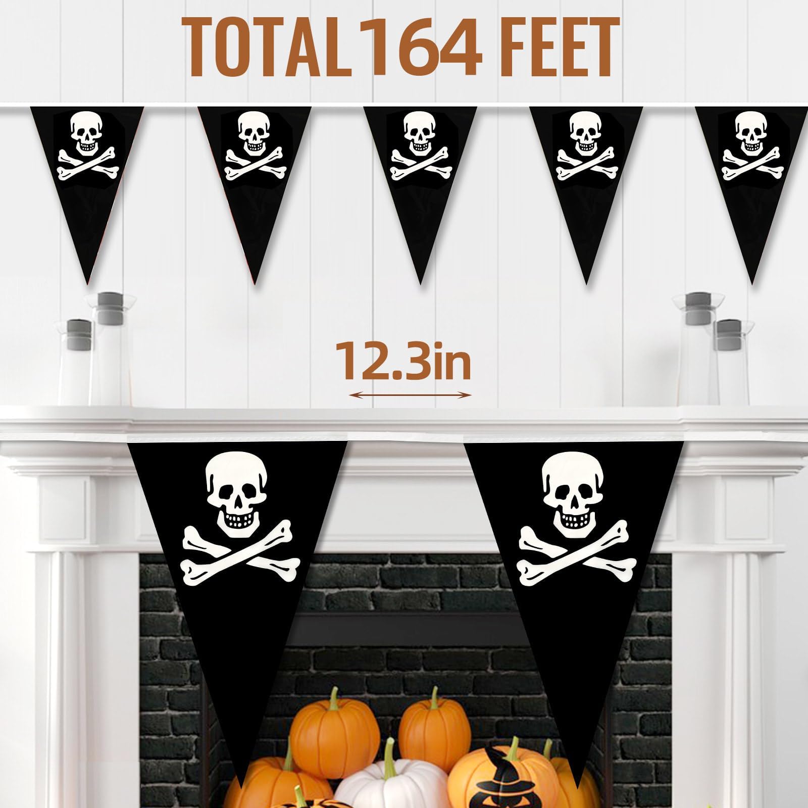 MARFOREVER 164 Ft Halloween Pirate Banner Bunting, 80 Pcs Pirate Birthday Party Decorations Skull Triangle Pennant Flag for Hall