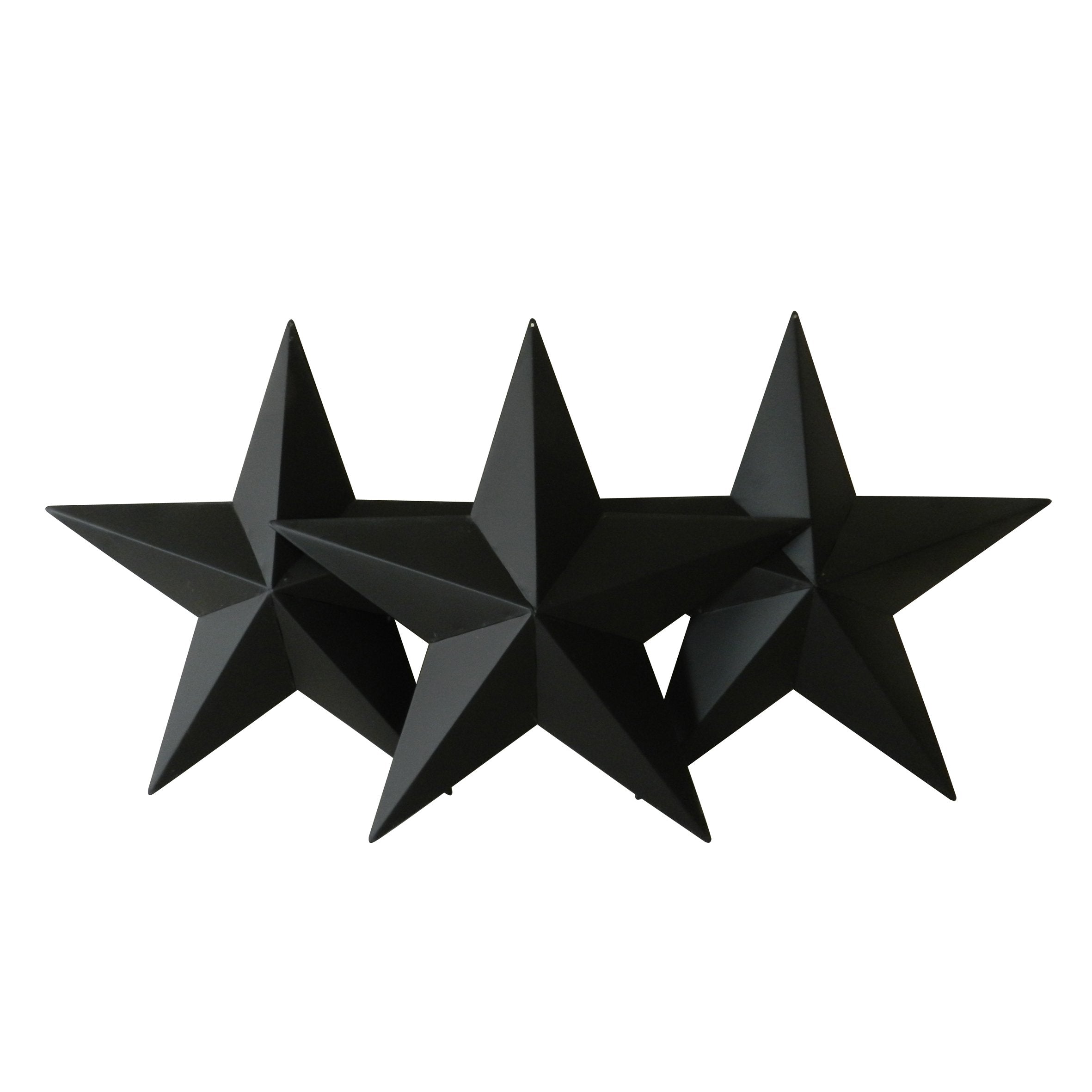 CVHOMEDECO. Country Rustic Antique Vintage Gifts Black Metal Barn Star Wall/Door Decor, 12-Inch, Set of 3.