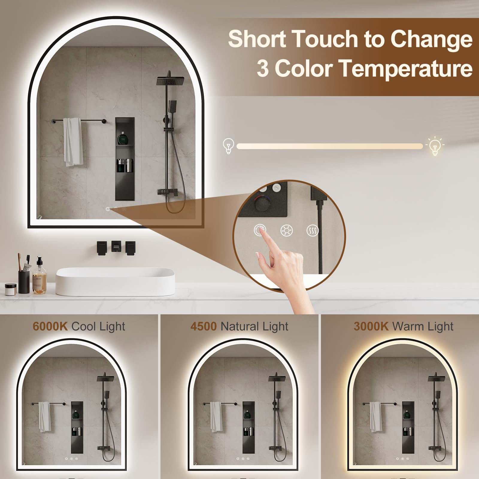 Oumusu Arched Led Mirror For Bathroom 30''X36'' With Front And Backlight, Black Bathroom Mirror With Lights-Anti-Fog, Dimmable-L