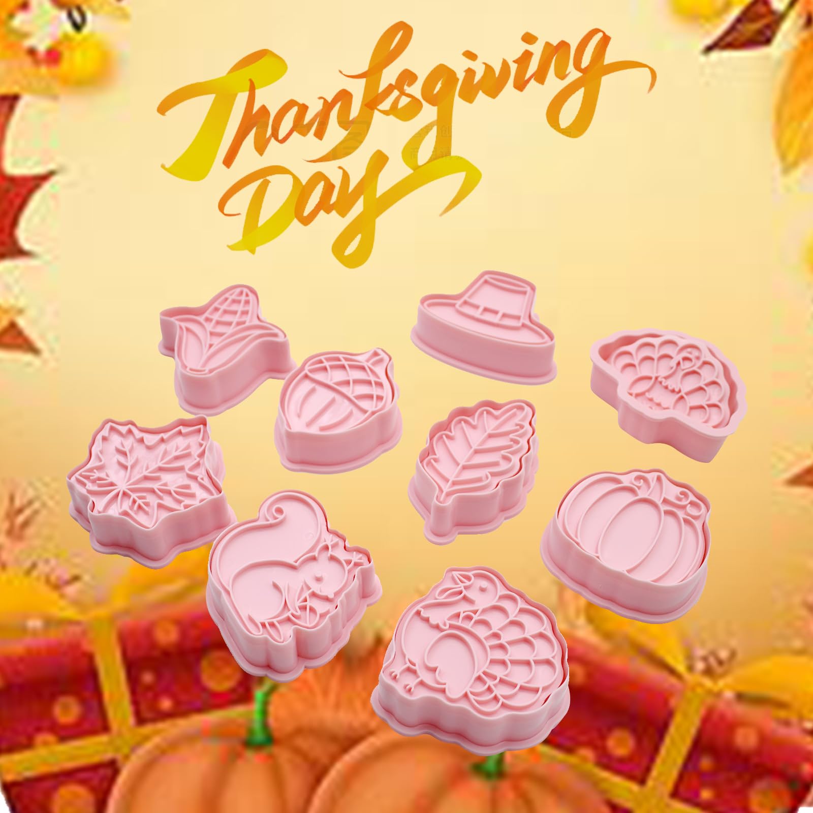Joinor 16pcs Thanksgiving Cookie Cutters Stamps Biscuit Baking Tools Embossing Cookie Molds