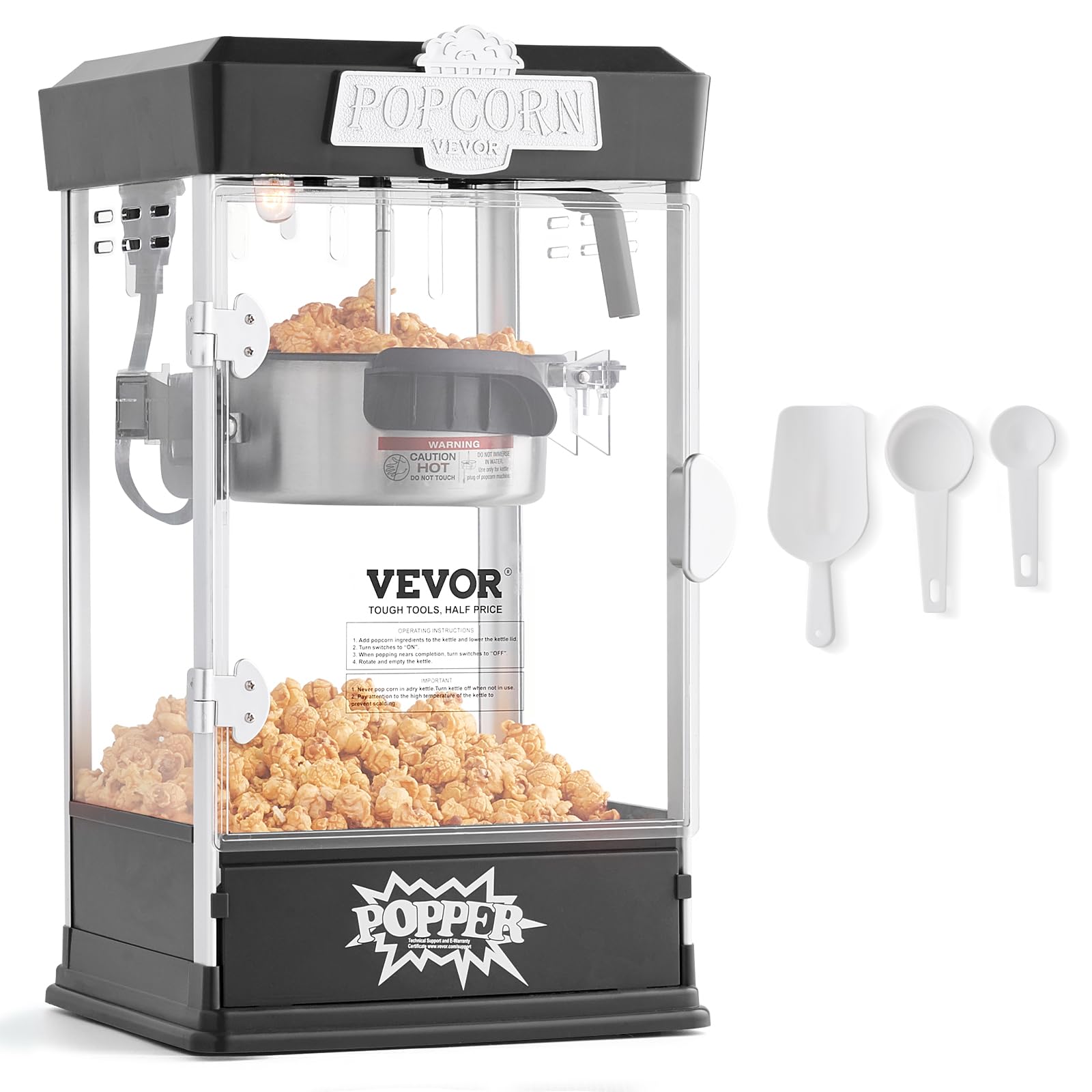 VEVOR Popcorn Maker, 480W Popcorn Popper Machine, 4 Oz Kettle Makes 1.5 Gallon per Batch, Tabletop Popcorn Maker, Includes 3 Sco