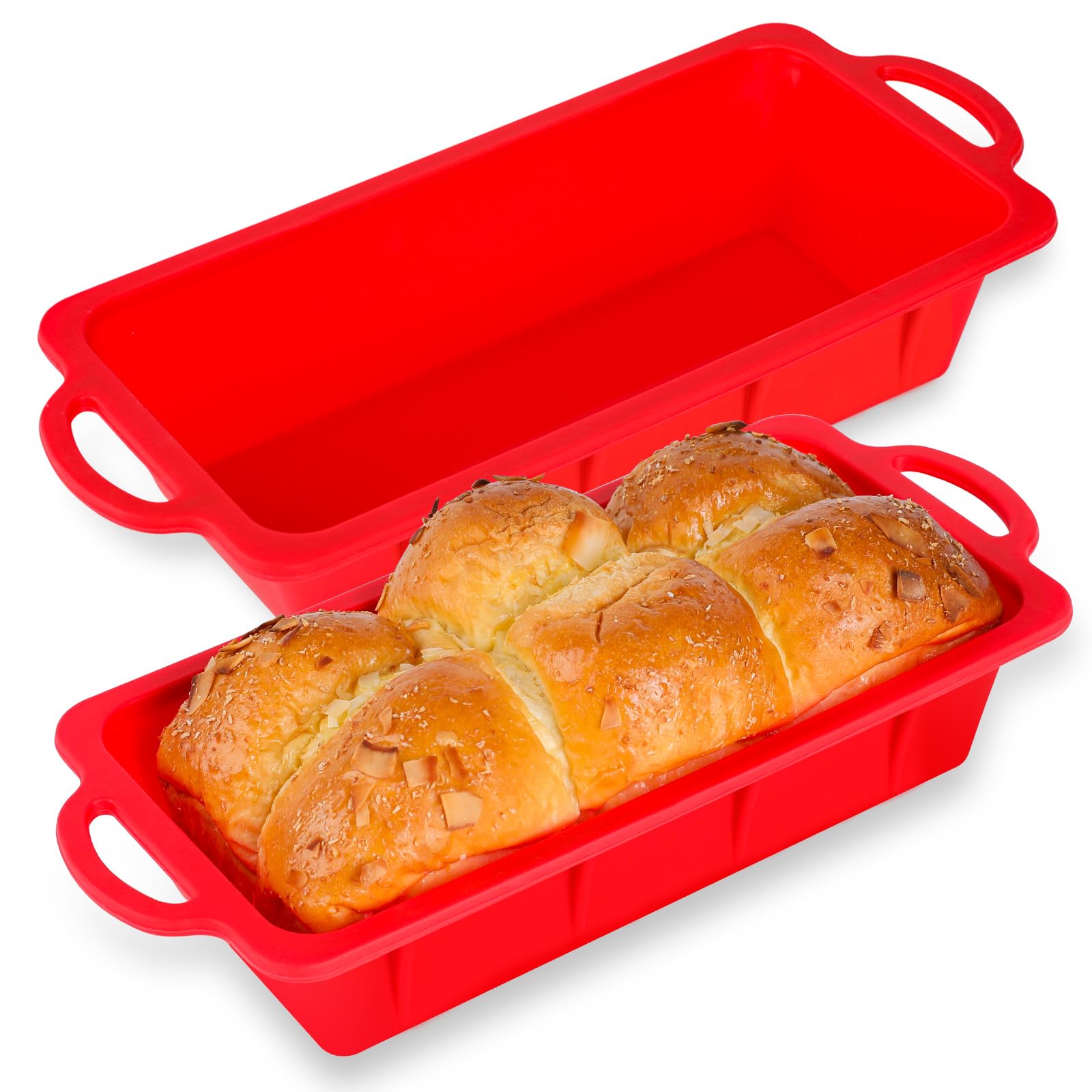 Vinino 2 Pack Silicone Bread Loaf Pan with Metal Reinforced Frame, 9.5 x 5 in Non-stick Silicone 1 lb Loaf Pan for Baking, Durab