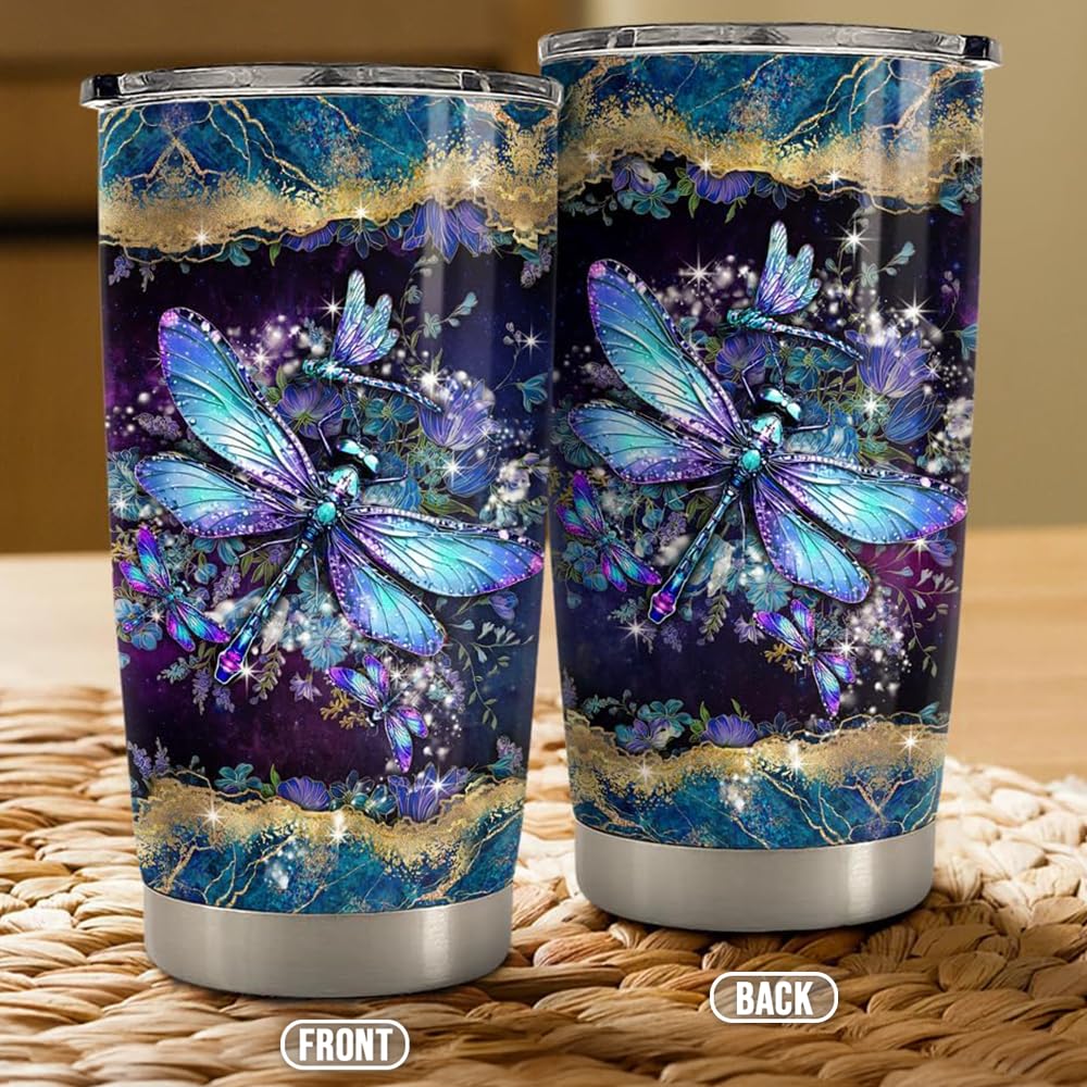 Dragonfly Tumbler 20oz Stainless Steel Insulated Coffee Travel Mug Cup Dragonfly Gifts for Women Girls on Birthday Christmas Mot
