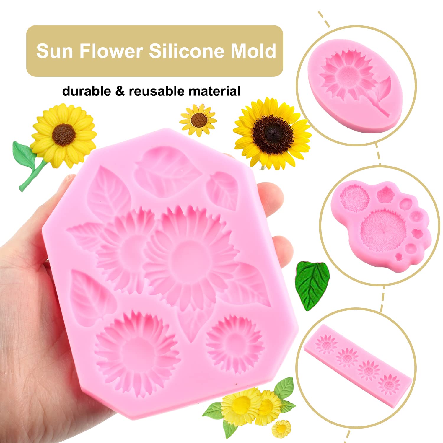 Zixiang Sunflower Fondant Molds Sunflower Stamen Silicone Mold For Cake Decorating Cupcake Topper Chocolate Candy Polymer Clay G