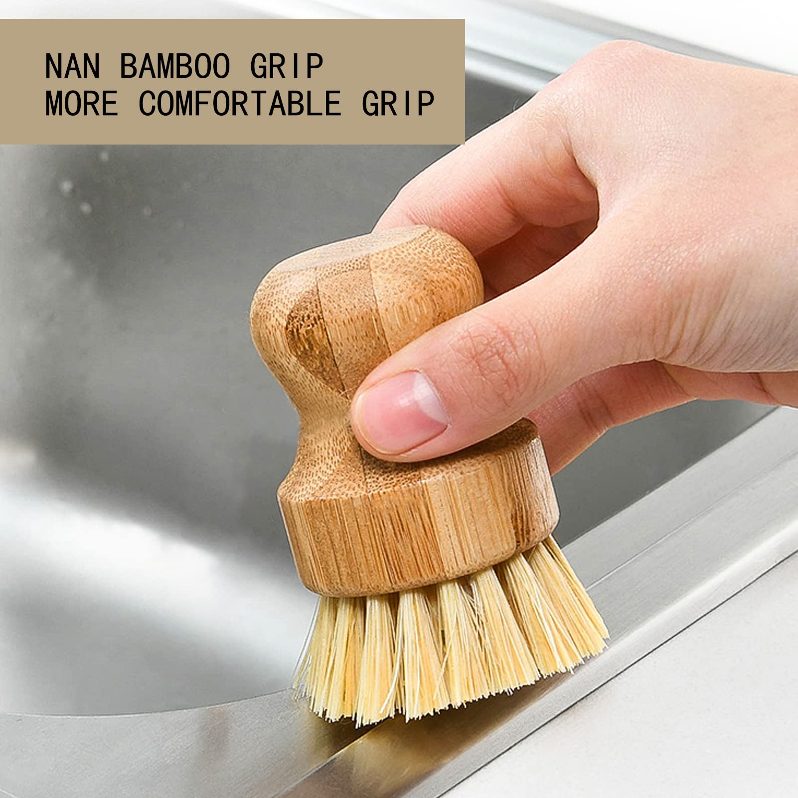 Bamboo Dish Scrub Brushes, Zp Natural 3Pack Kitchen Wooden Cleaning Scrubbers Set For Cleaning Pots, Pans And Vegetables