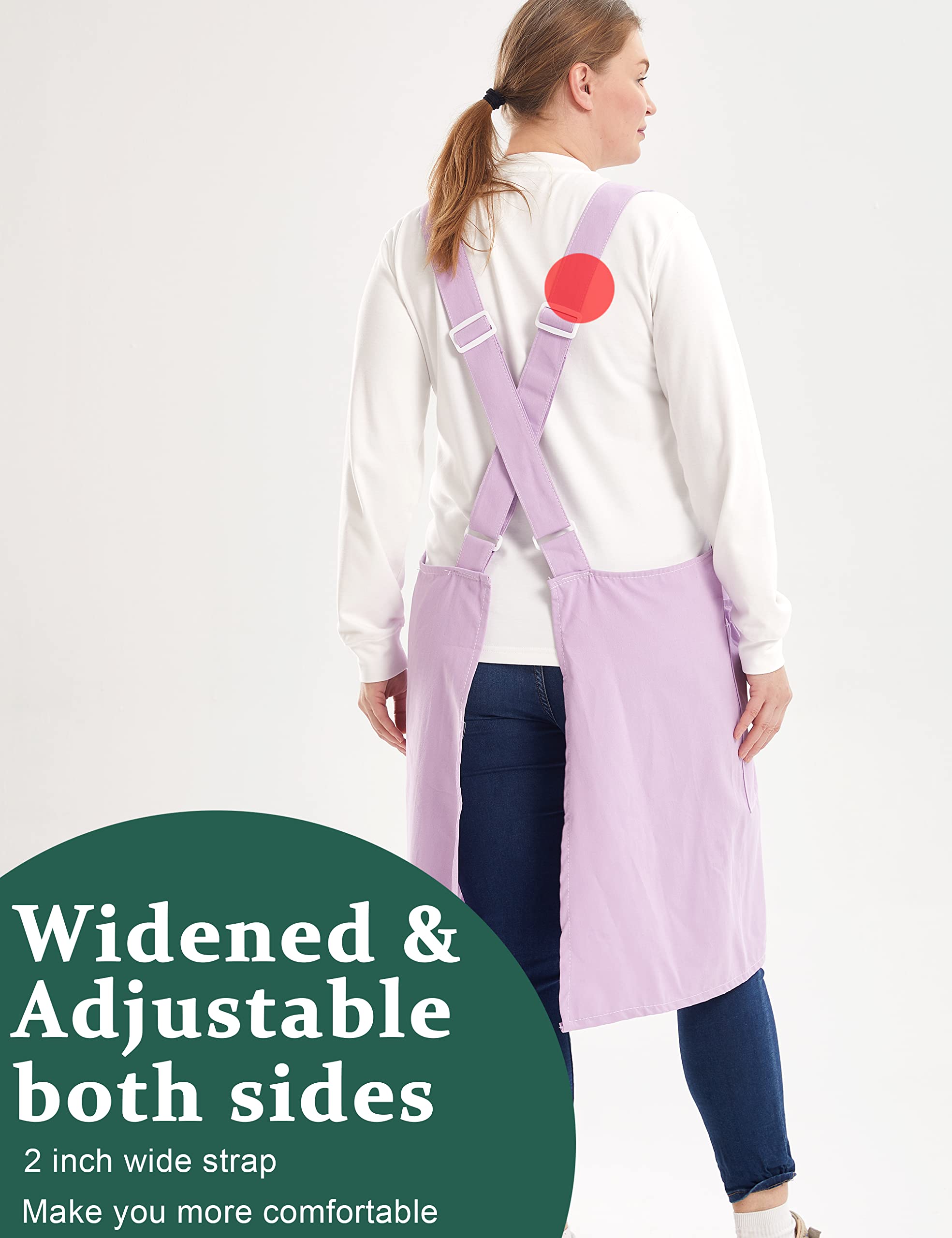 APRONNER Cross Back Plus Size Linen Aprons for Women with Pockets Blend Dress for Baking Cooking Gardening Works Lavender