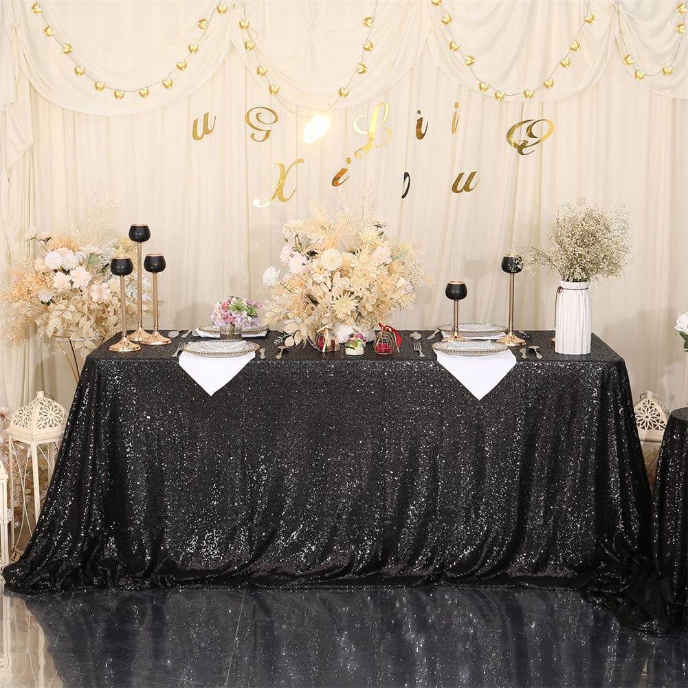 Eternal Beauty Sequin Tablecloth, 50X80 Rectangle Sequin Tablecloth For Party Cake Dessert Table Exhibition Events,Black
