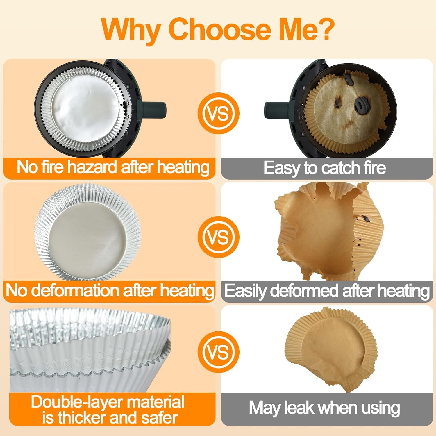 100 Pcs Aluminum Foil Air Fryer Liners, Non-Stick Air Fryer Disposable Paper Liner, Oil-Proof Water-Proof Air Fryer Sheets, Food