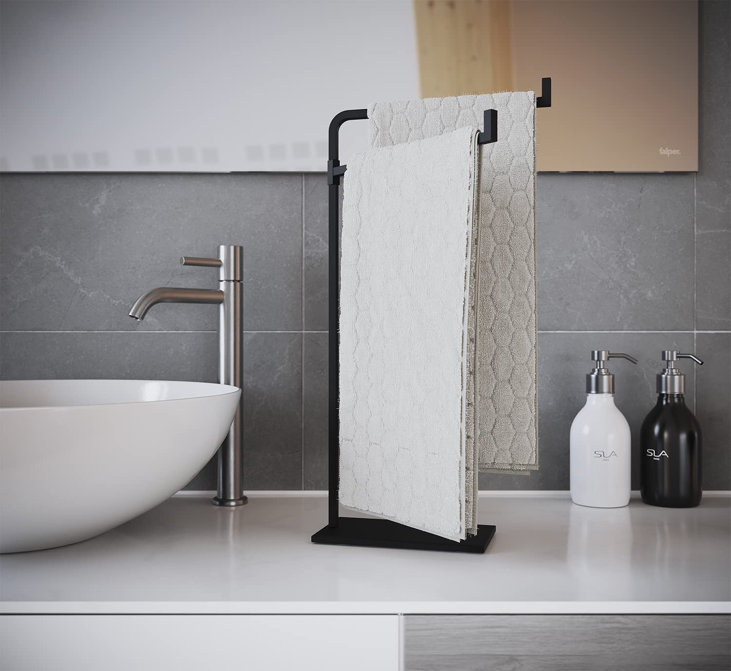 Hand Towel Stand For Bathroom Counter - 17'' Black Countertop Towel Stand - Holds 2 Towels - Countertop Towel Holder Stand - Sta