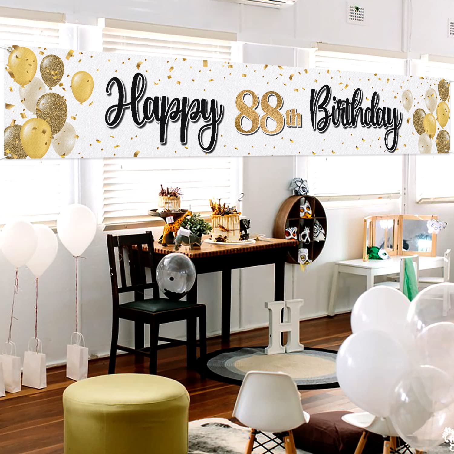Laskyer Happy 88Th Birthday Decorations,88Th Gold Balloon Large Birthday Hanging Banner Sign,88 Years Old Bday Party Supplies.