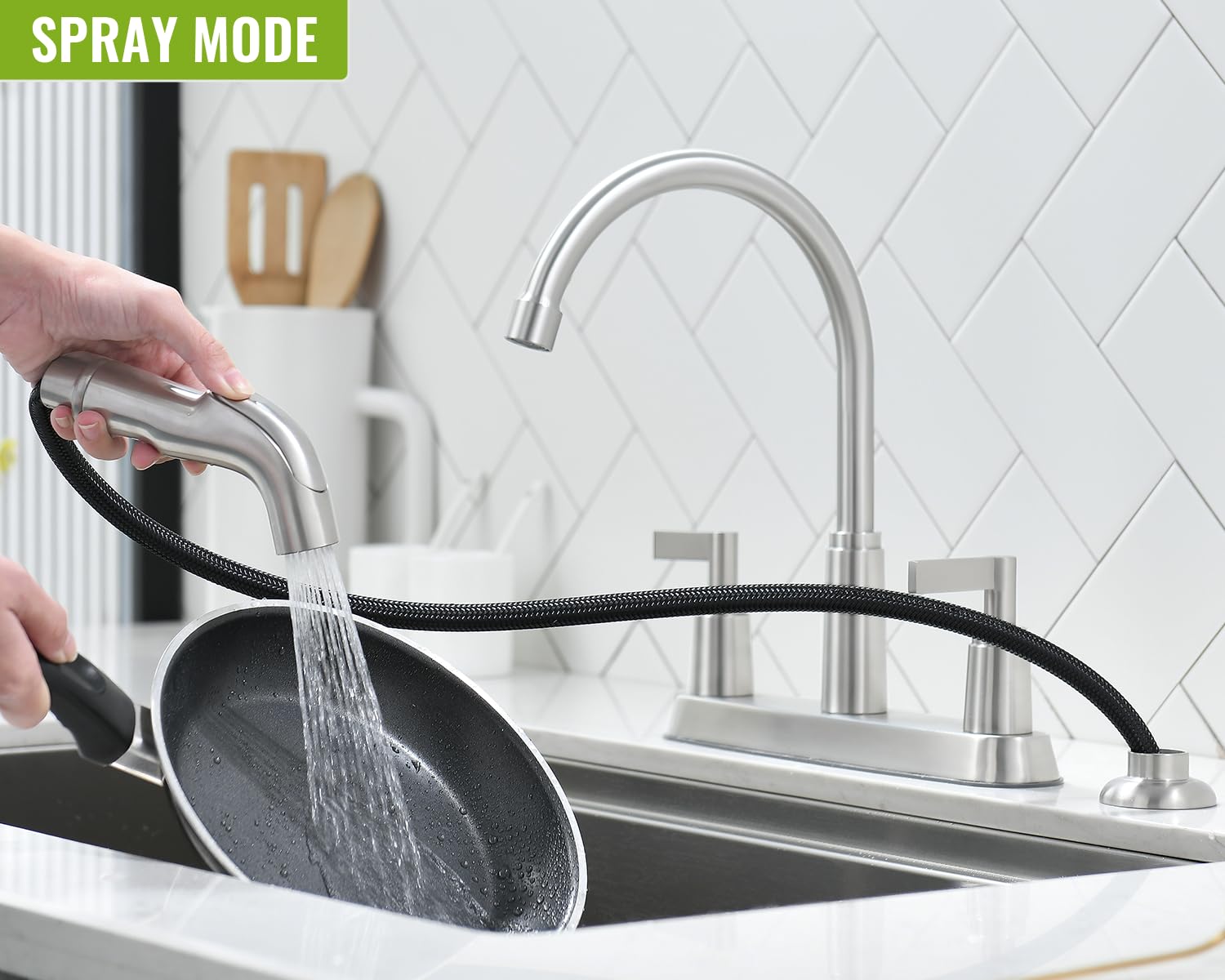 Kitchen Faucet With Sprayer, Brushed Nickel Stainless Steel Kitchen Sink Faucet With Side Sprayer, 3 Hole Or 4 Hole Faucet For K
