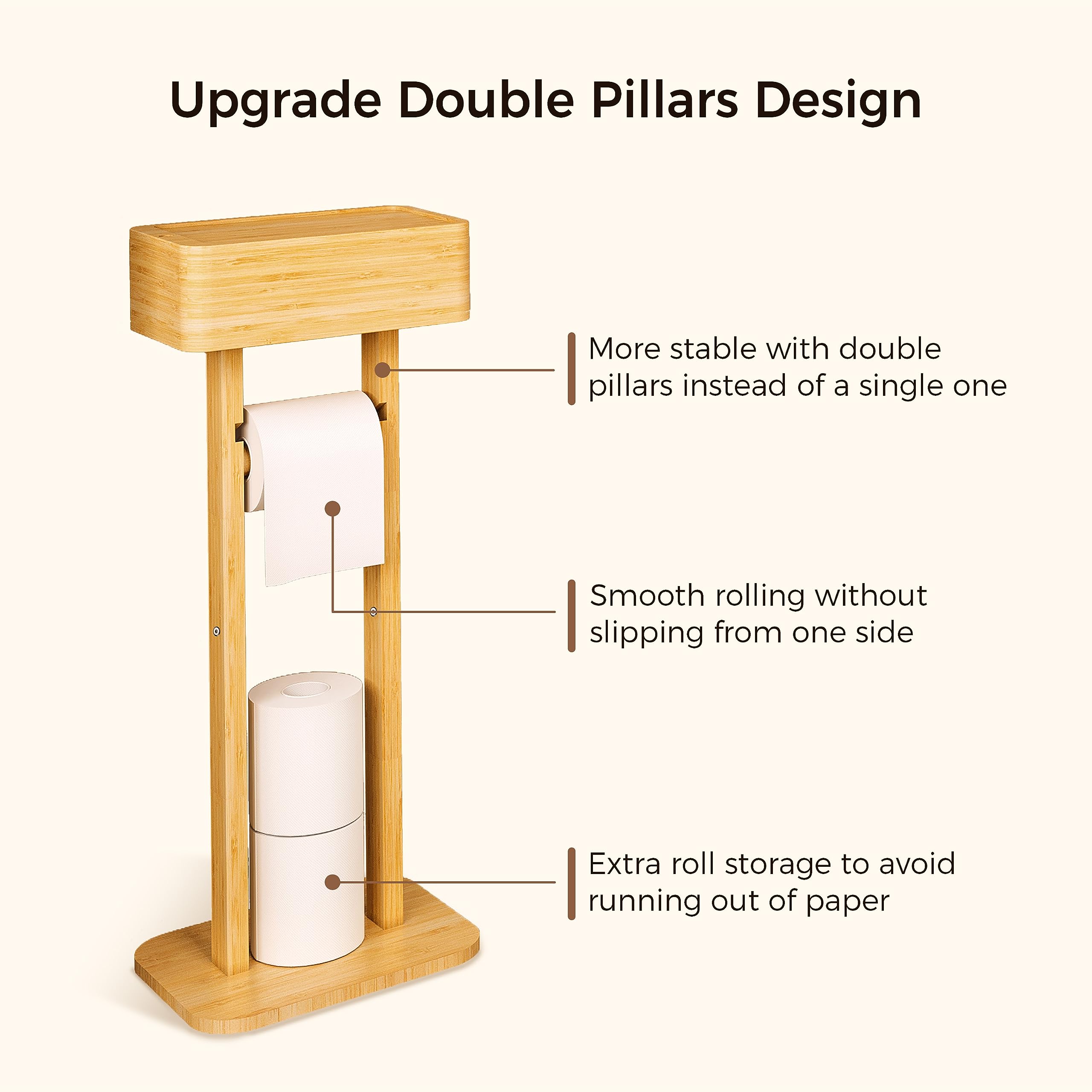 Wealone 4-In-1 Toilet Paper Holder Stand With Storage Shelf Box, 360 Rotating Bamboo Free Standing Toilet Tissue Roll, Toilet Wi