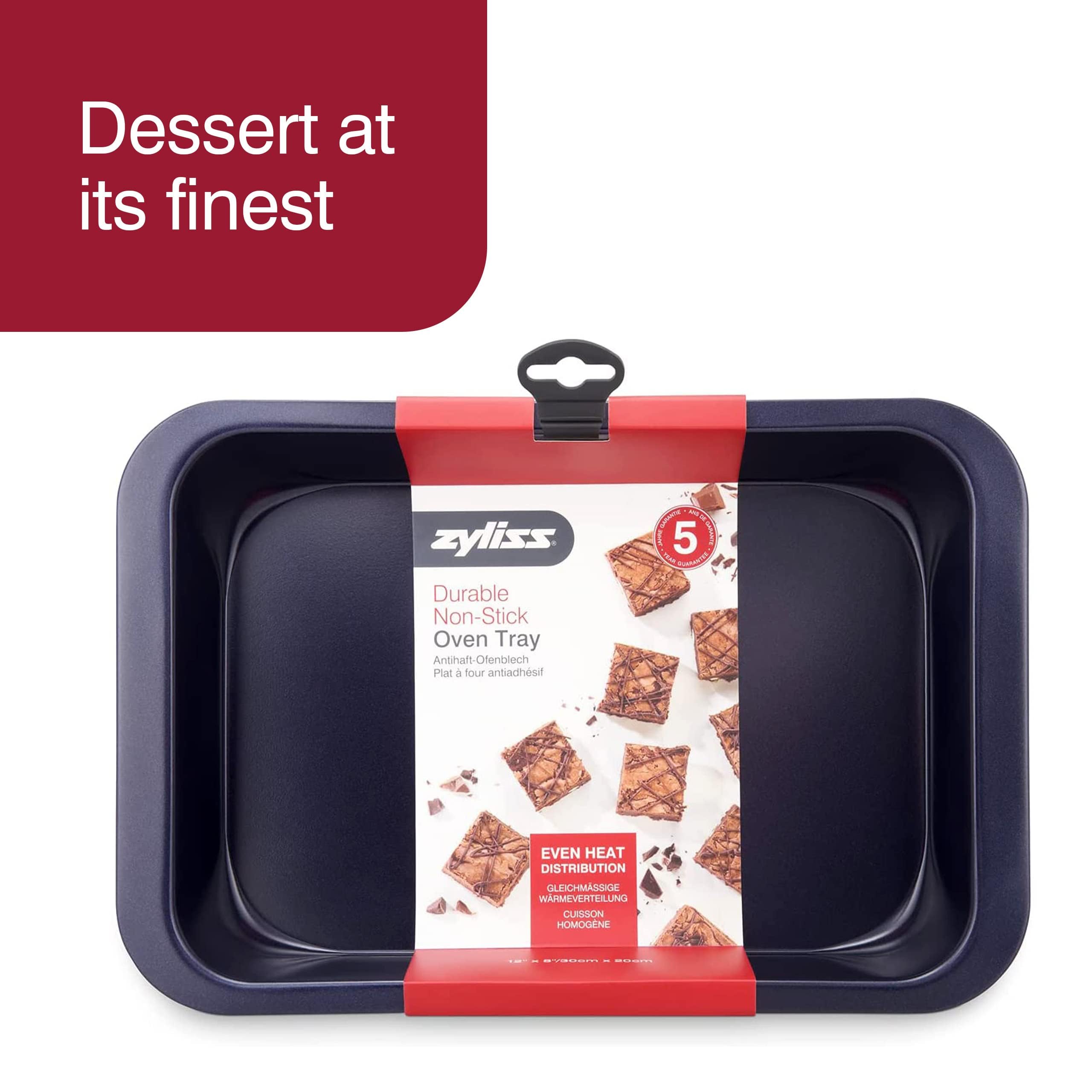 Zyliss E980190 Non-Stick Oven Tray | 30Cm X 20Cm | Carbon Steel | Dark Blue | Baking Tin/Bakeware/Roasting | Dishwasher Safe | 5