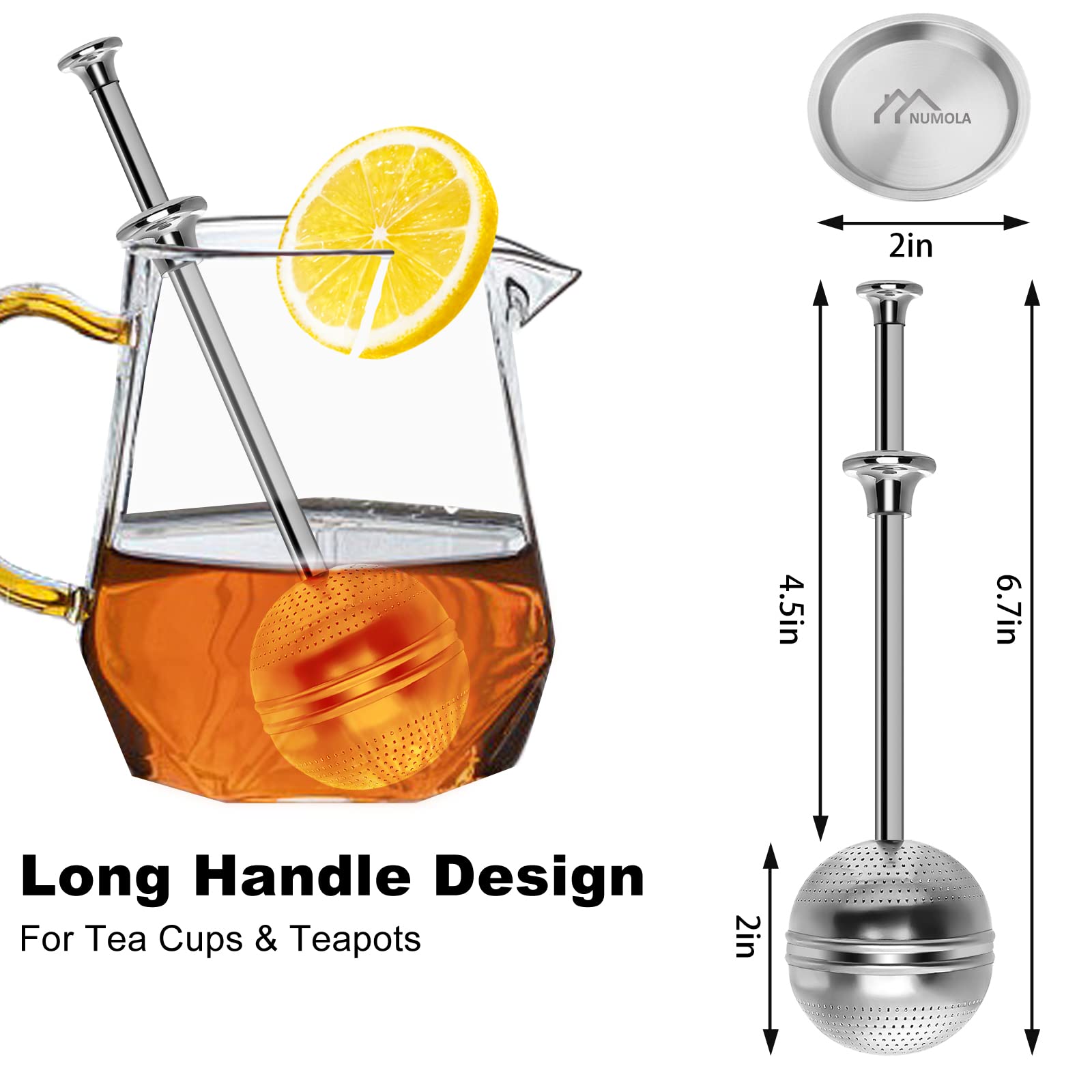 Numola Long Handle Tea Ball Stainless Steel With Drip Trays, 4Pcs Premium Tea Infuser Filter For Loose Leaf Tea, Reusable Fine M