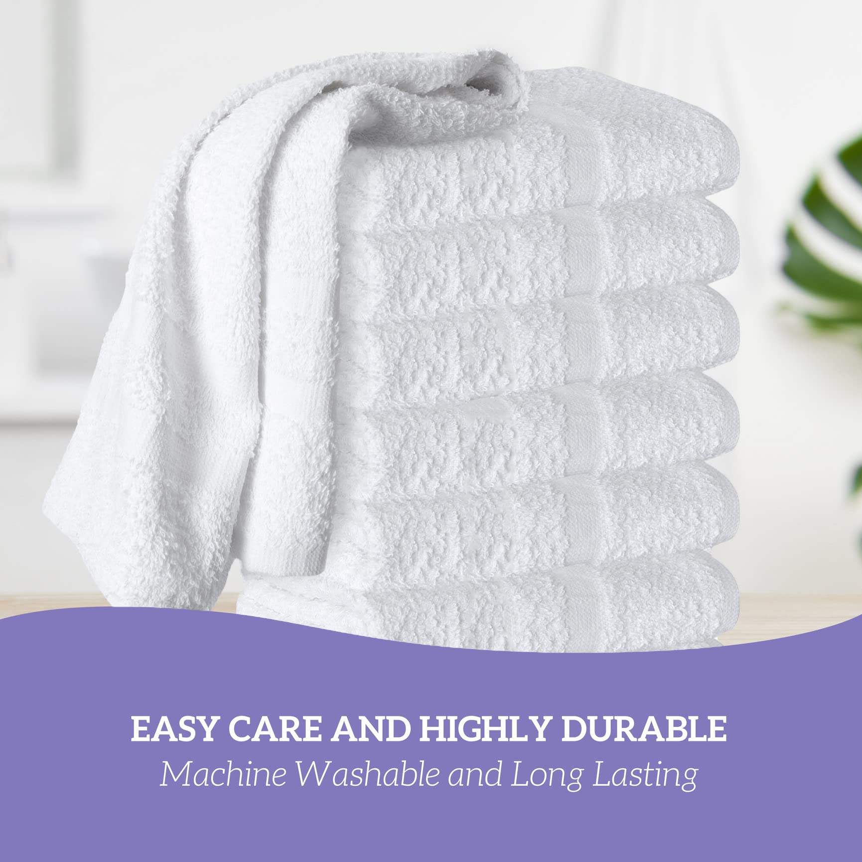 Green Lifestyle Dobby Border Towel 16X30 100% Ring Spun Cotton Soft And Plush Crisp Highly Absorbent White Hand Towel Ideal For