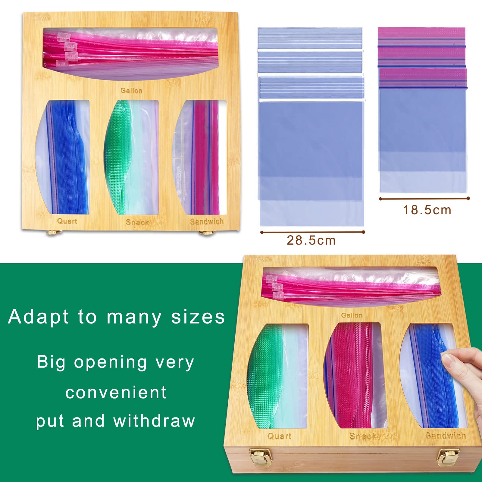 Ziplock Bag Organizer For Kitchen Plastic Bag Storage, Premium Bamboo Organizer, Food Storage Bag Holders For Gallon, Quart, San