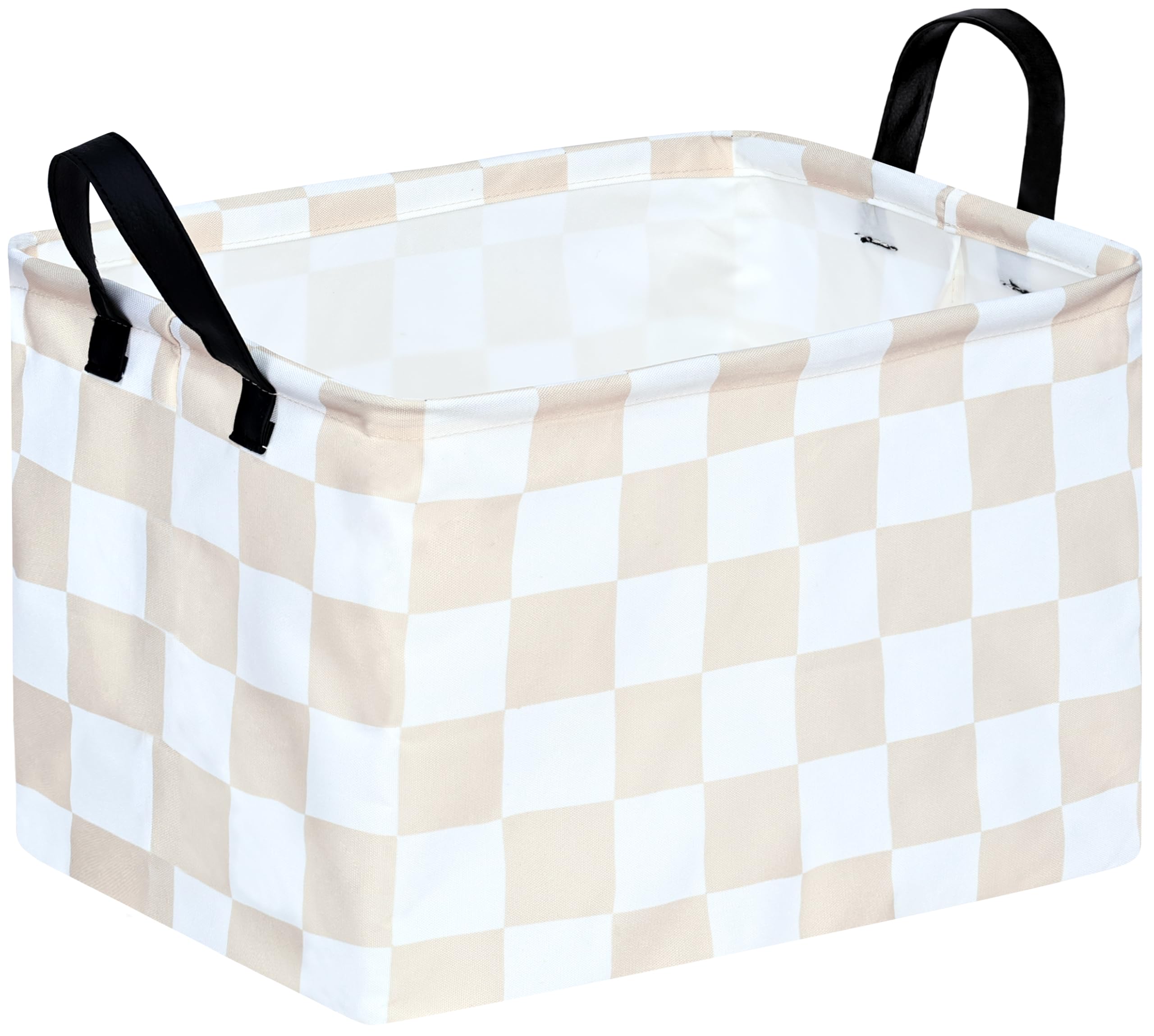 MAIZMZ Beige Check Storage Basket Baby Toys Organizer Bins Decorative Gifts Bakset Waterproof Nursery Hamper Women Storage Cube 