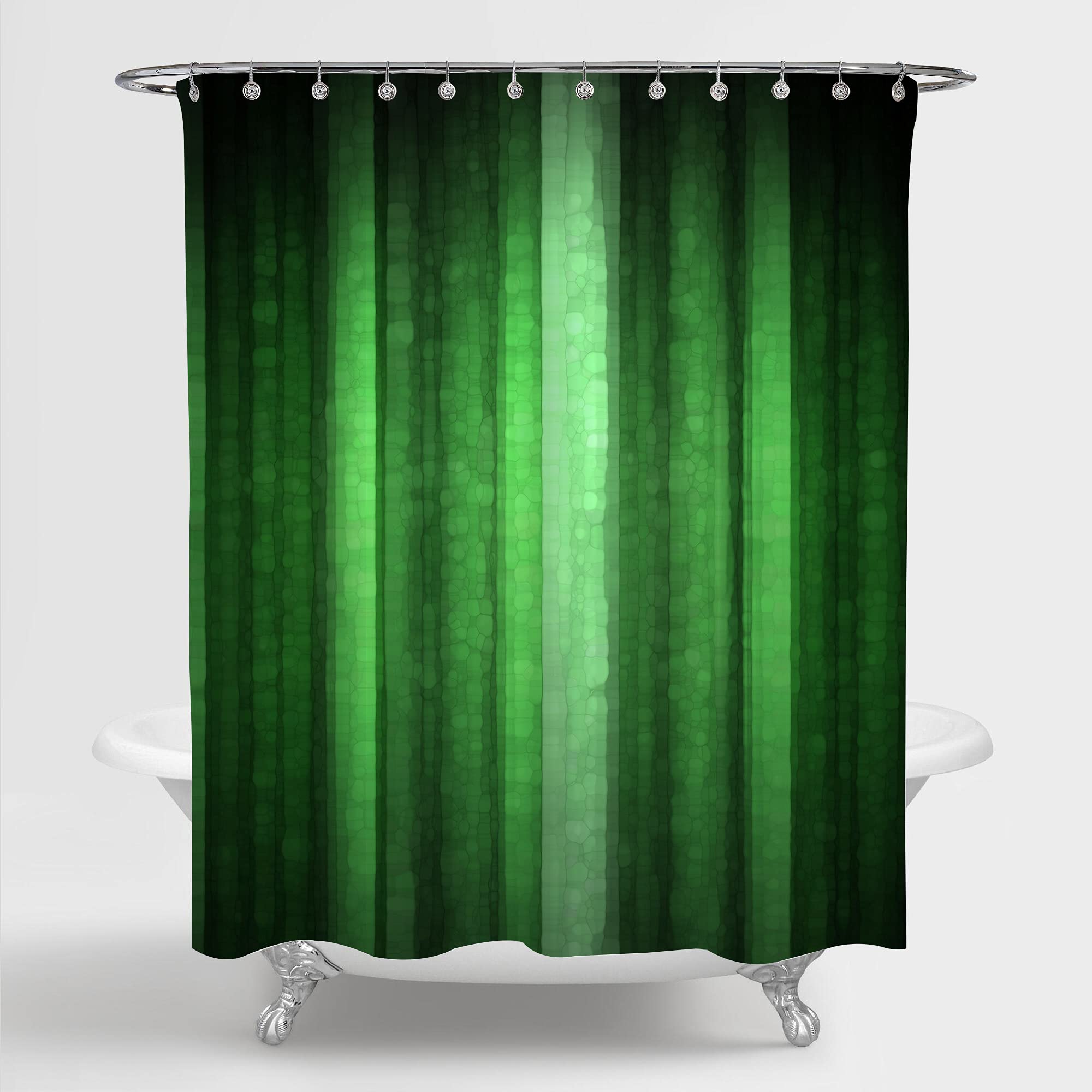 Gibelle Green Striped Shower Curtain  Emerald Green Dark Green Neon Fabric Shower Curtain Set with Hooks  Ombre Abstract Modern Art Bath Curtain Waterproof Shower Curtains for Bathroom Decor  72 x 72