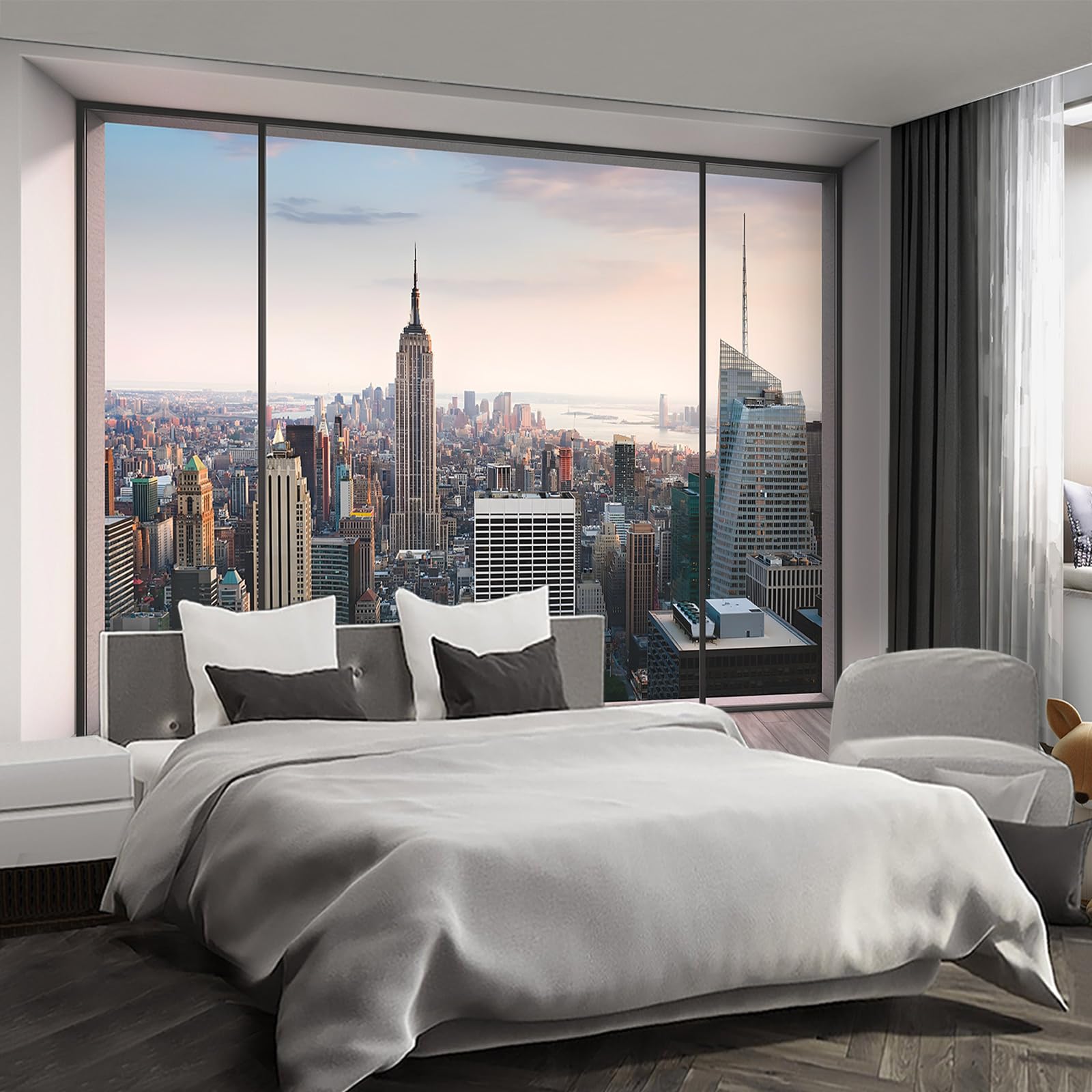 Fightal - 3D Space City wall murals Peel and Stick Wallpaper for Bedroom Living Room - 96x137