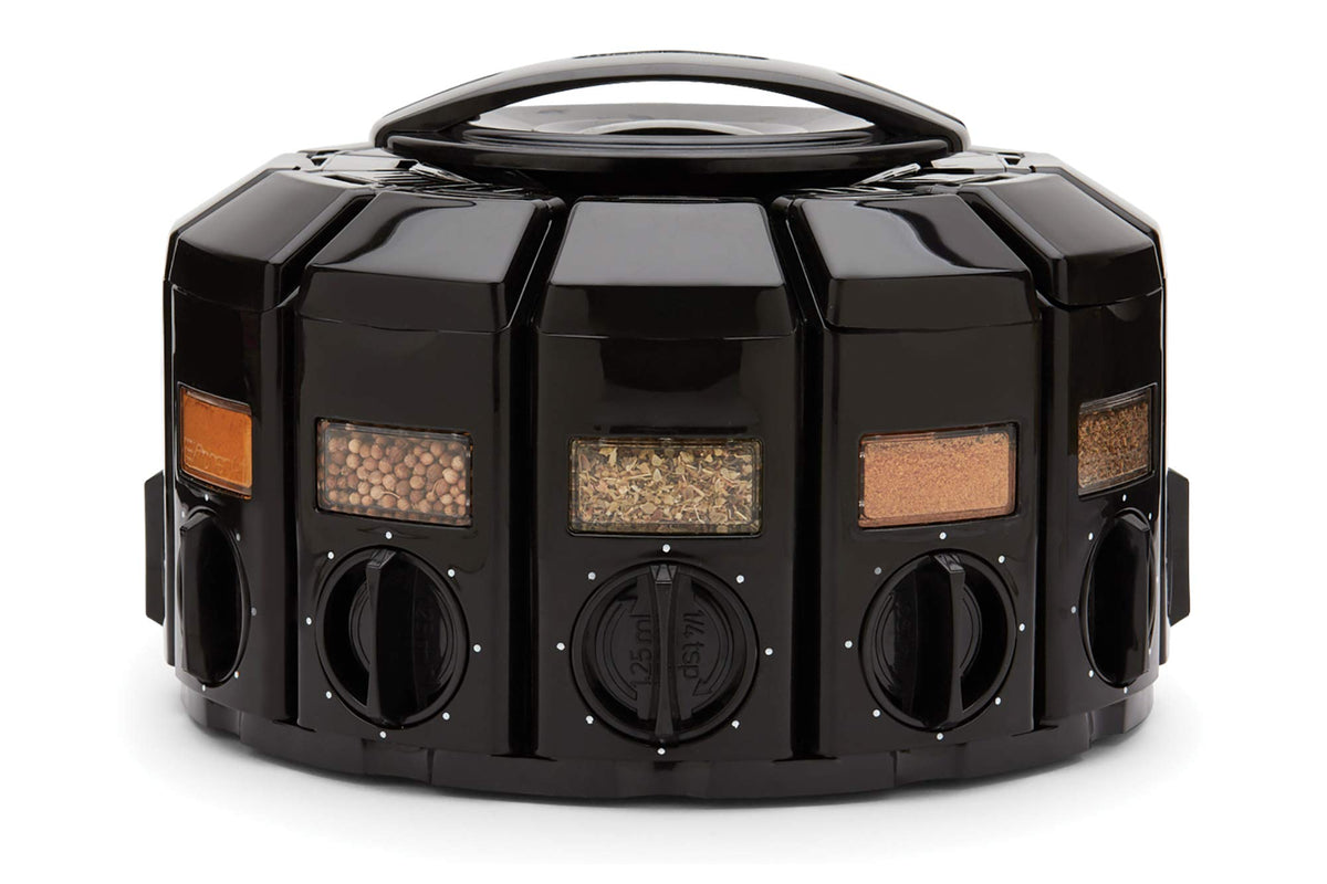 Kitchen Art Spice Rack Select-A-Spice Auto-Measure Carousel 12 Compartments Black 8.75 x 8.75 x 6 inches