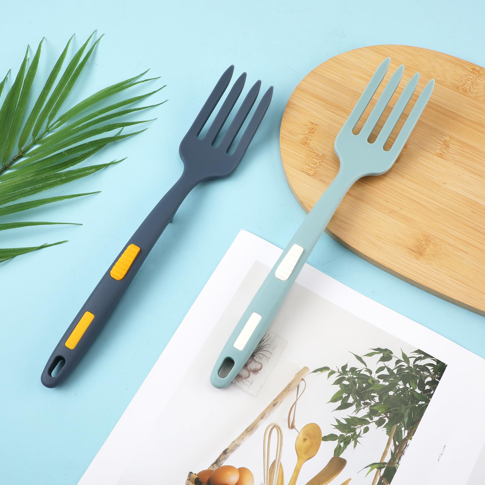 2Pcs Silicone Cooking Forks, Multifunctional Cooking Fork Spaghetti Fork Heat Resistant Nonstick Blending Fork For Kitchen Cooki