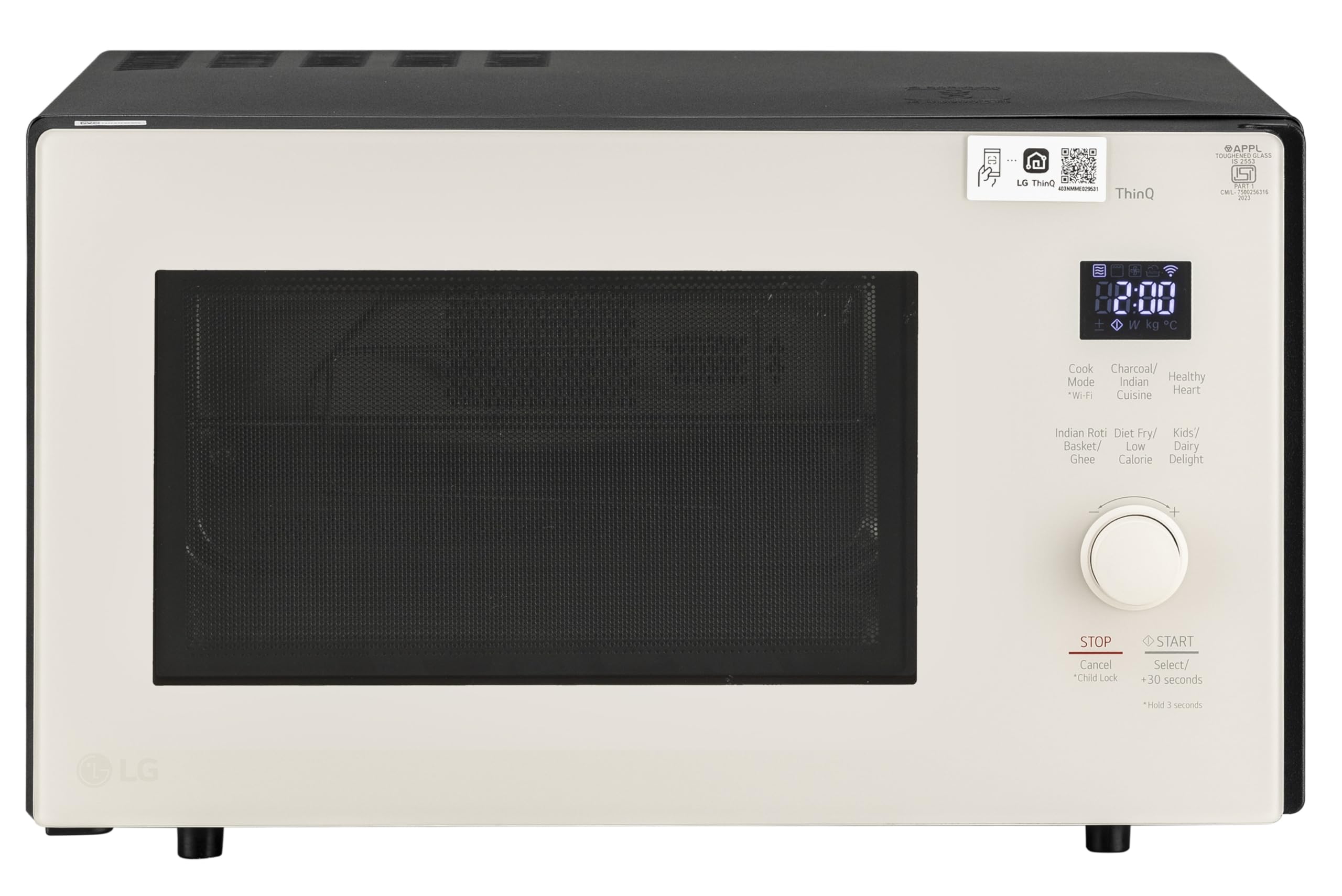 Lg 28 L Scan-To-Cook Wi-Fi Enabled Charcoal Convection Microwave Oven (Mjen286Ubw, Black, Beige Door, 301 Auto Cook Menu, Bar-Be