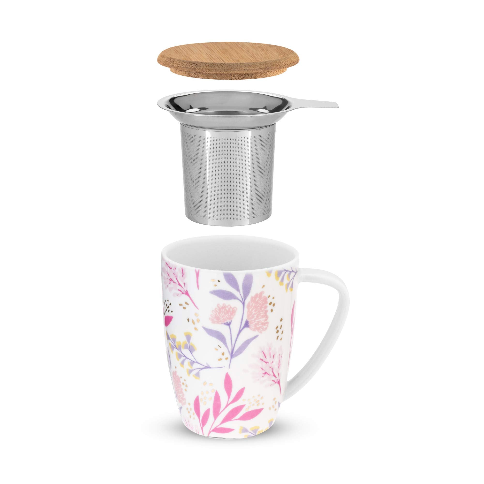 Pinky Up Bailey Ceramic Tea Mug And Loose Leaf Tea Infuser, Loose Leaf Tea Accessories, Tea Tumbler Cup, Botanical Design, 12Oz