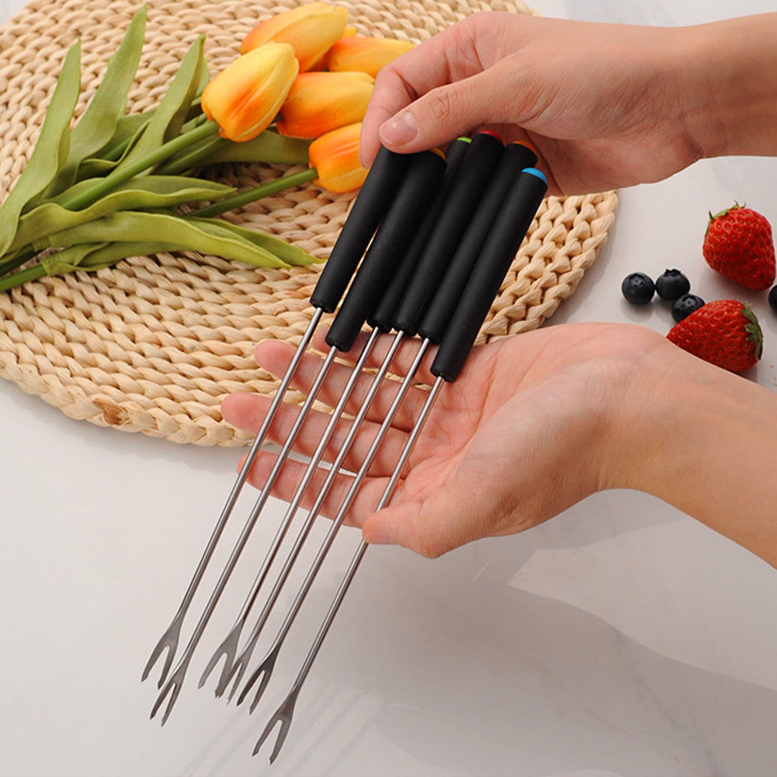 Fdit 6 Pcs Stainless Steel Fondue Forks, Long Forks Cheese Fondue Forks For Chocolate Fountain Cheese Fondue Roast Marshmallows