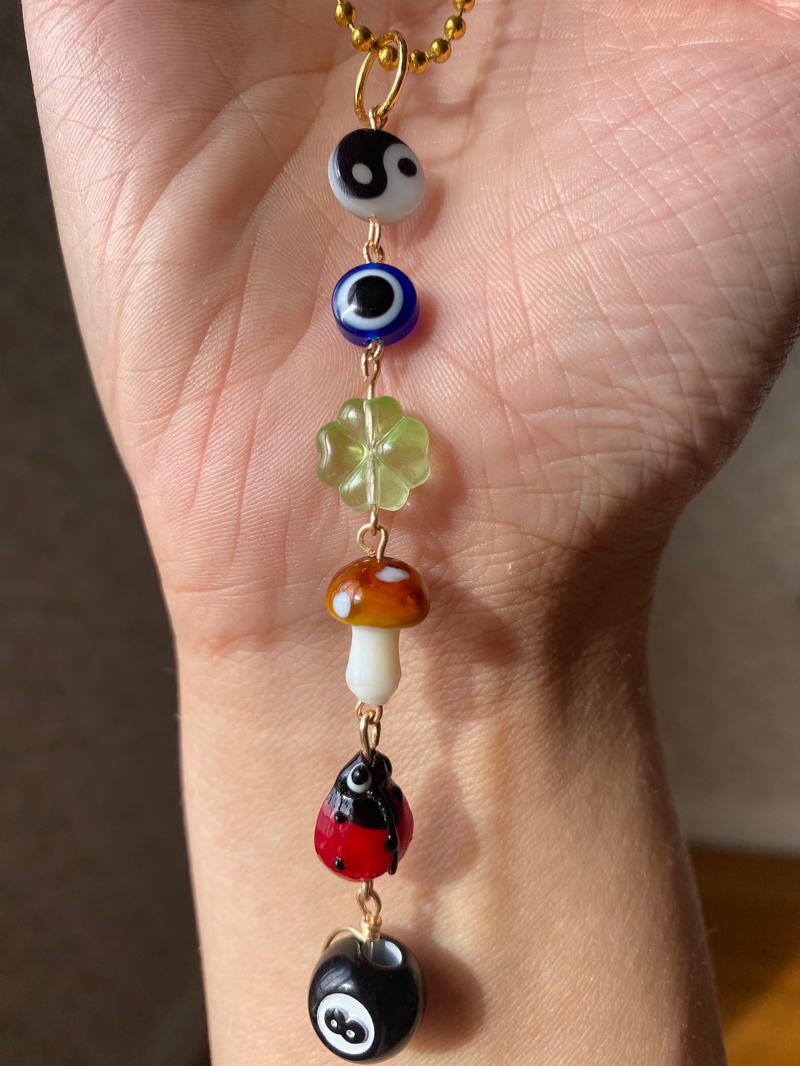 Evil Eye Car Hanging Ornament,Good Lucky Days Car Charm,8 Ball Mushroom Four-Leaf Clover Pendant for Car Rear View Mirror,Cute B