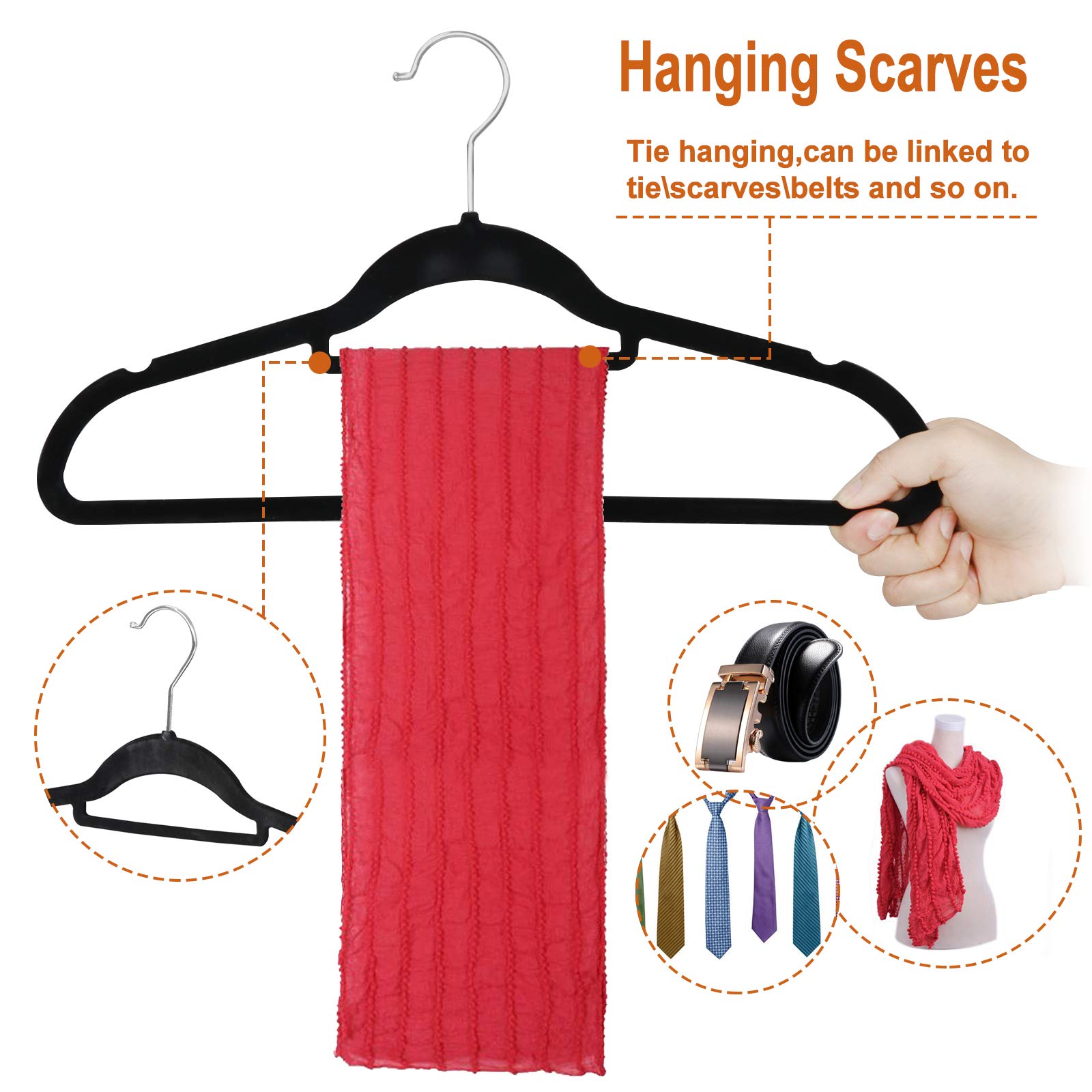 Super Deal Velvet Hangers 100 Pack Non-Slip Clothes Hangers With Tie Bar Premium Shoulder Notched Clothes Hangers 360 Degree Swi