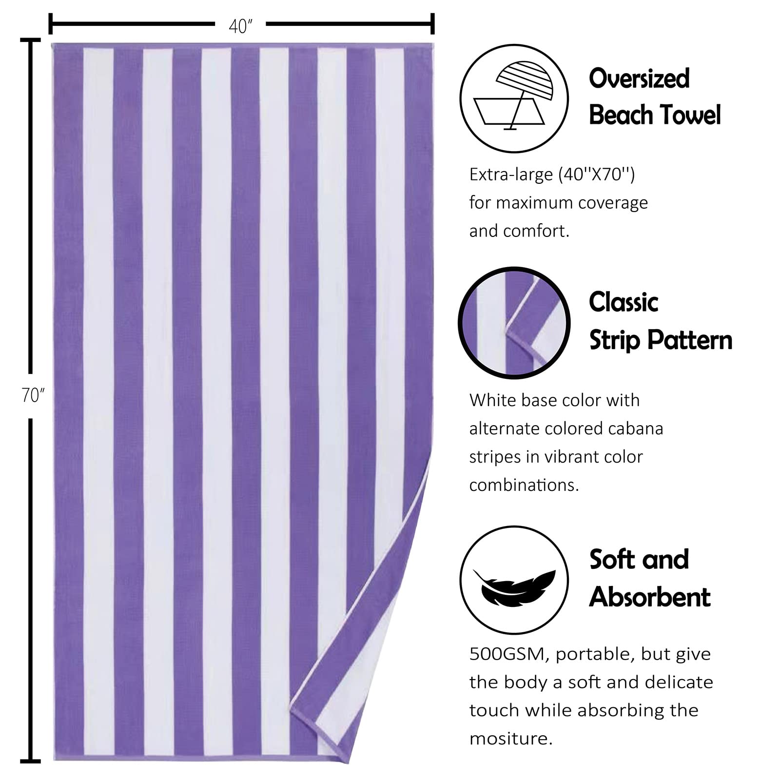 Bornbay Large Beach Towel Oversized - 40''X70'' Big Cute Beach Towels, Extra Large Thick Purple Beach Towels, Xl Wide Fluffy Swi