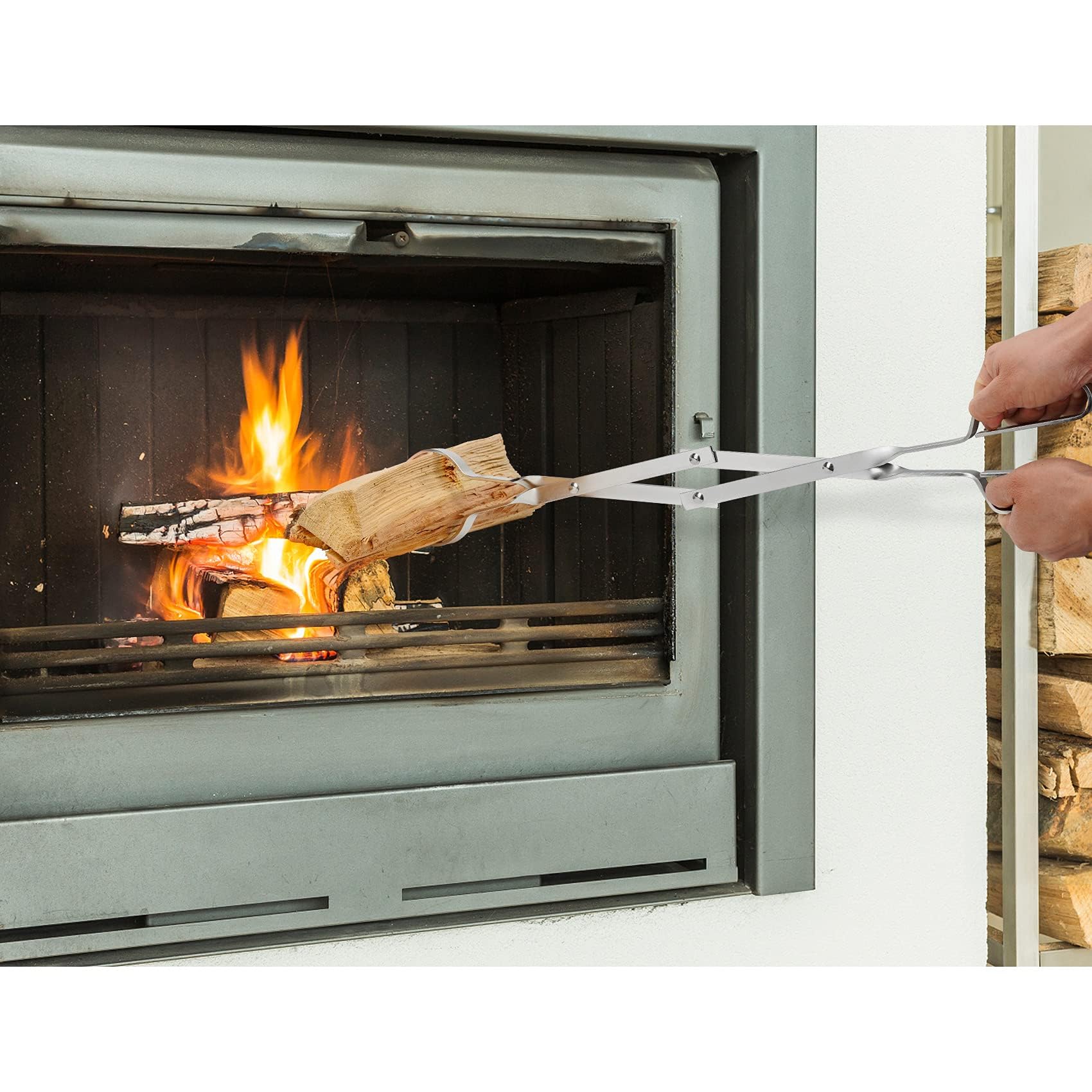 Stanbroil Stainless Steel Firewood Tongs, 26'' Outdoor Campfire Fireplace Tongs, Log Grabber