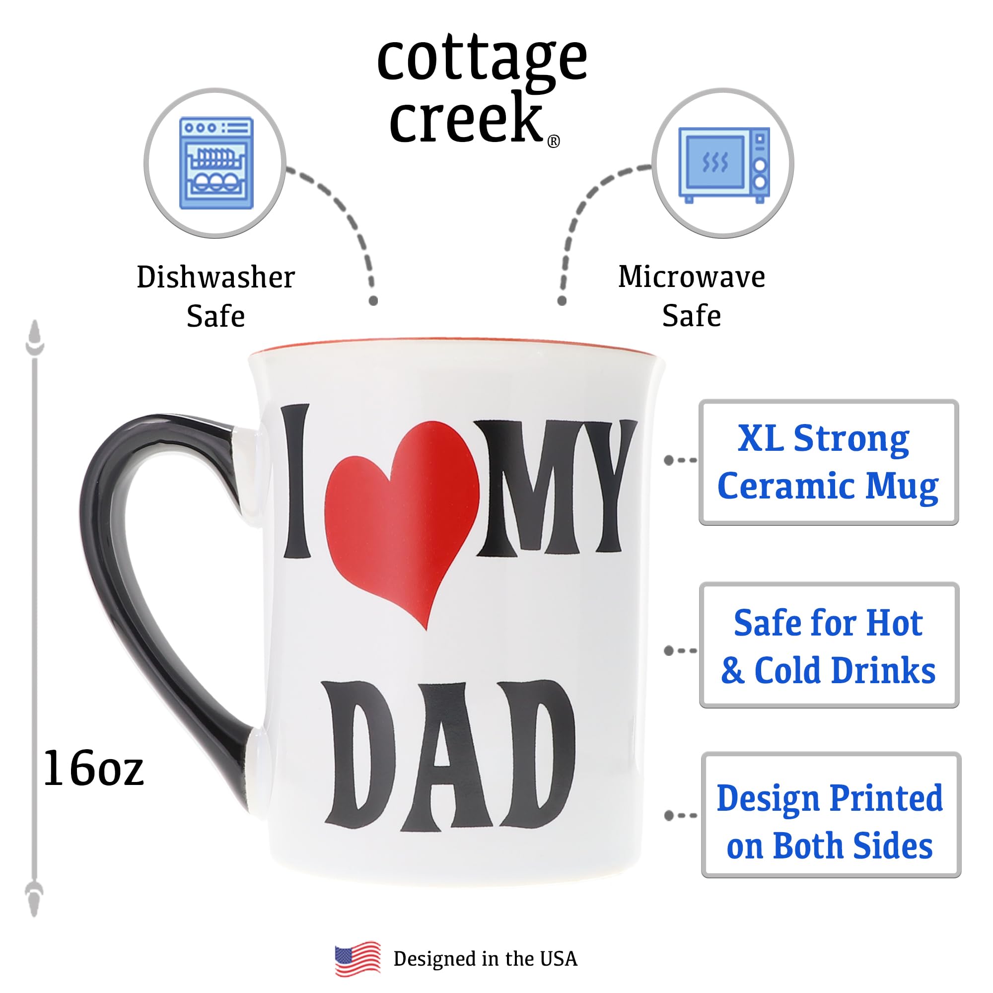Cottage Creek I Love My Dad Mug, 16 Oz Gift Boxed Ceramic Dad Coffee Cup, Coffee Mugs For Daddy, Gifts For Dad From Daughter, So