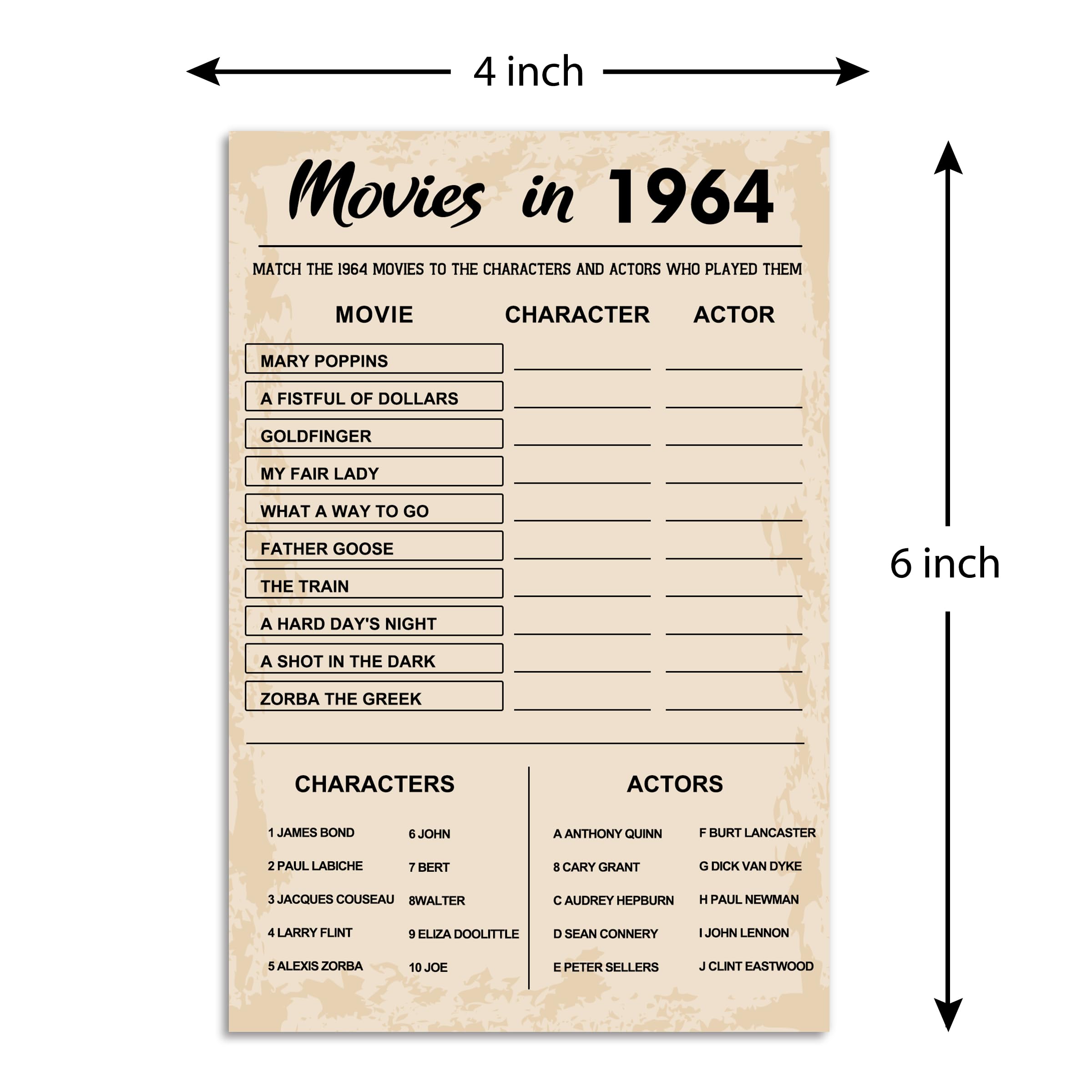 60Th Birthday Party Games, Movies In 1964 Games, Birthday Party Supplies For Adults, Fun 1964S Party Game,Pack Of 30 Cards