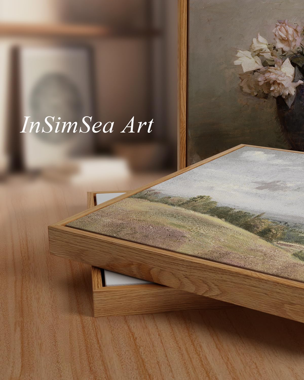 Insimsea Framed Canvas Wall Art Vintage Decor, Old Cottages Countryside Large Canvas Wall Art, Rustic Farmhouse Hanging Wall Dec
