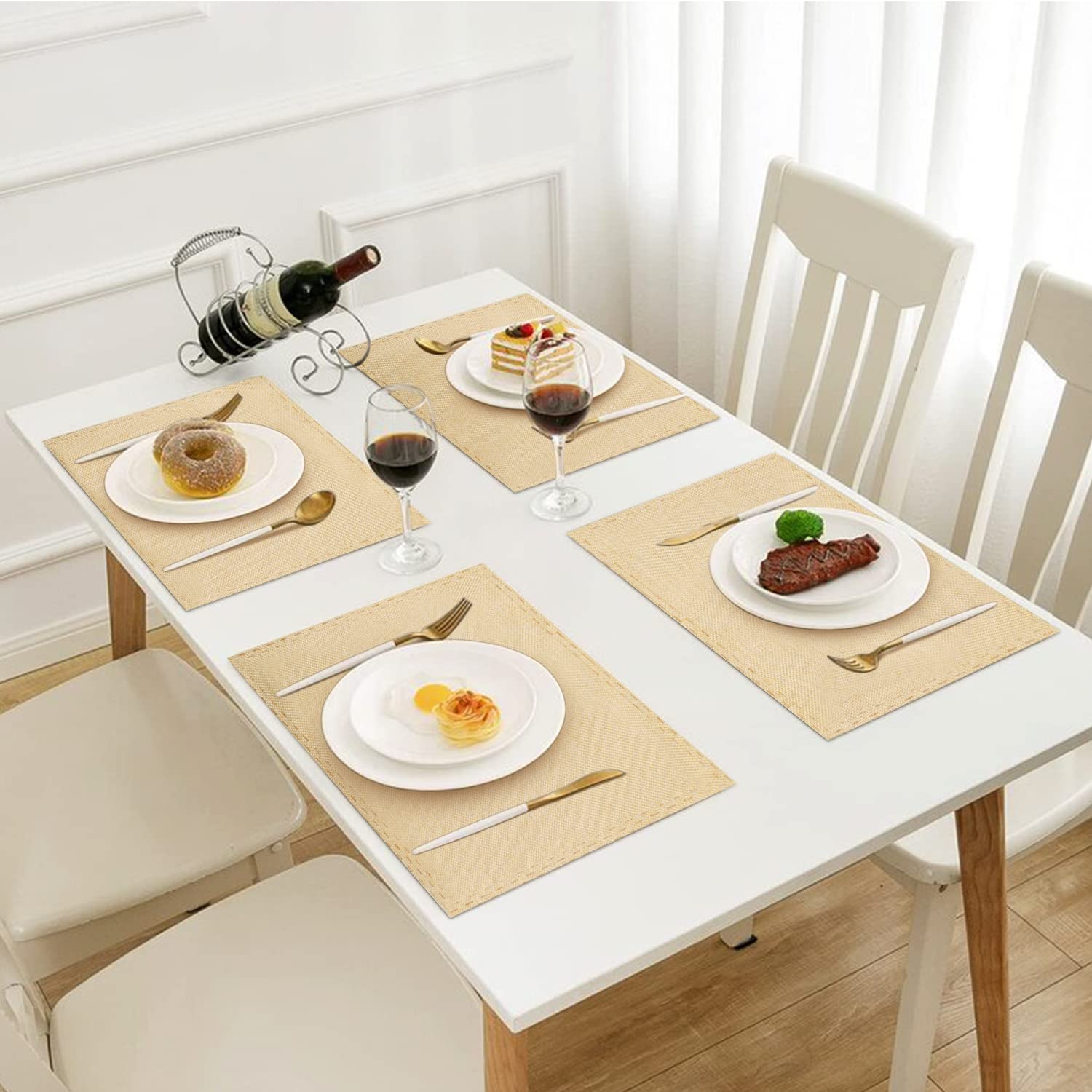 Table Placemats Set Of 8, Washable Dining Table Mats Cloth Place Mats For Kitchen Table, Square Farmhouse Table Placemats For In