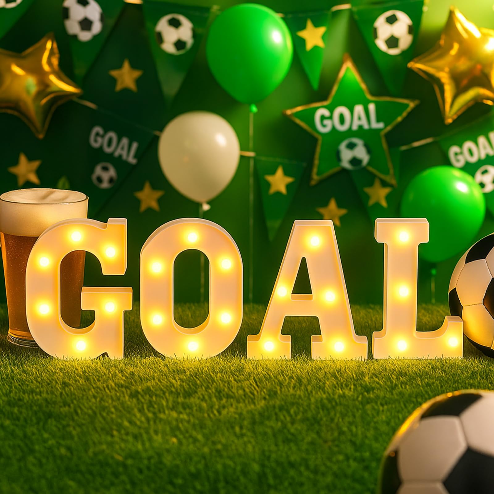 Honoson 4 Pcs Soccer Party Decorations  goal!   LED Lights Sign Soccer Birthday Party Decorations Sports Theme Table Decor for G