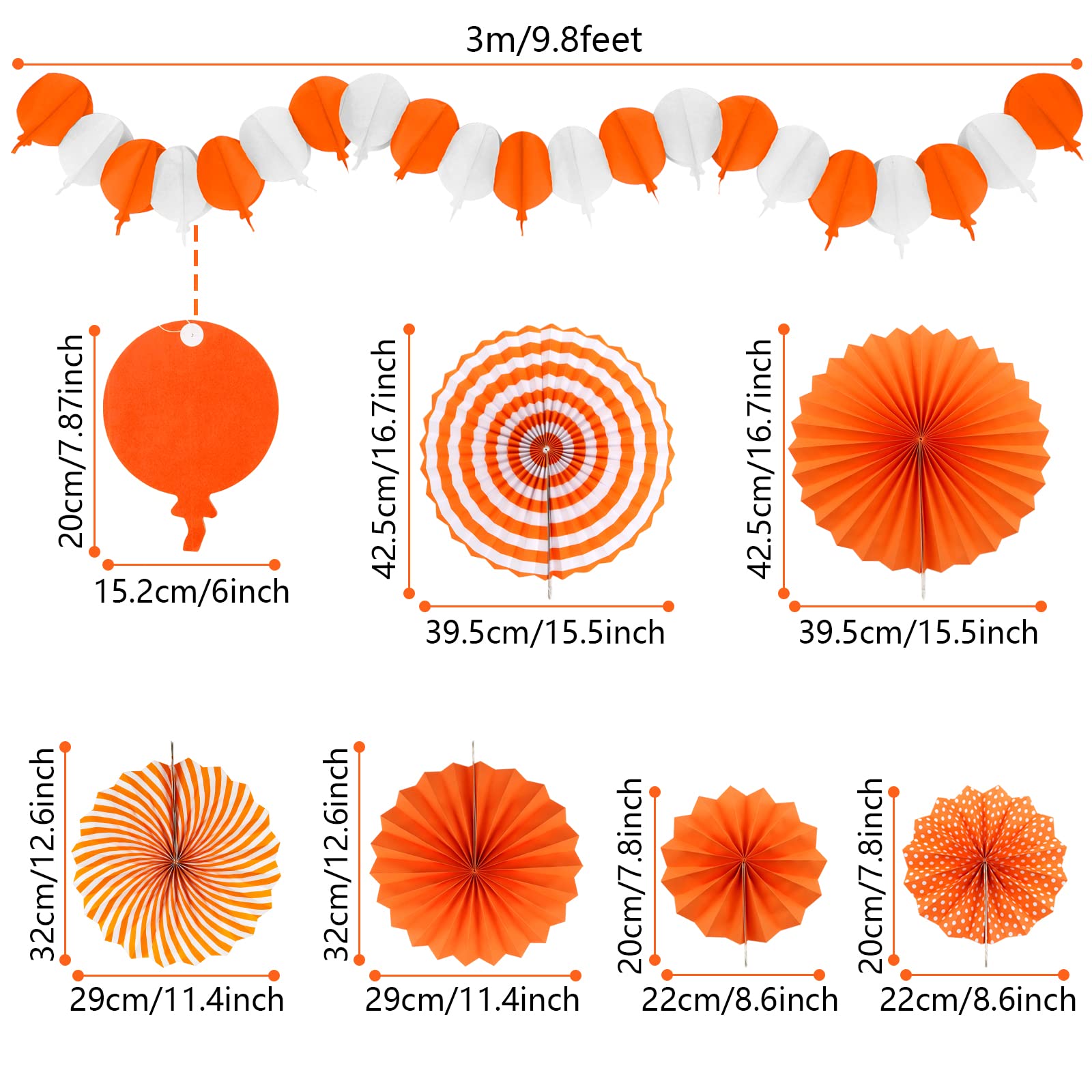 Recosis Orange Party Decorations, Papar Fans Pompoms Fans Garlands For Halloween Birthday Bridal Baby Shower Wedding Graduation