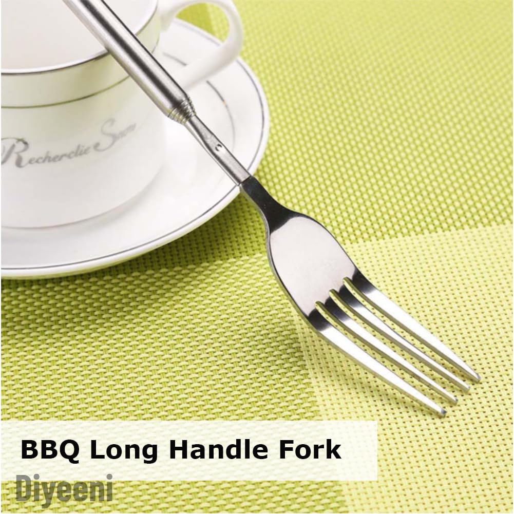 Stainless Steel Dinner Fork,Bbq Telescopic Extendable Dinner Fruit Dessert Long Handle Fork Stainless Steel Cutlery,Anti Rust,St