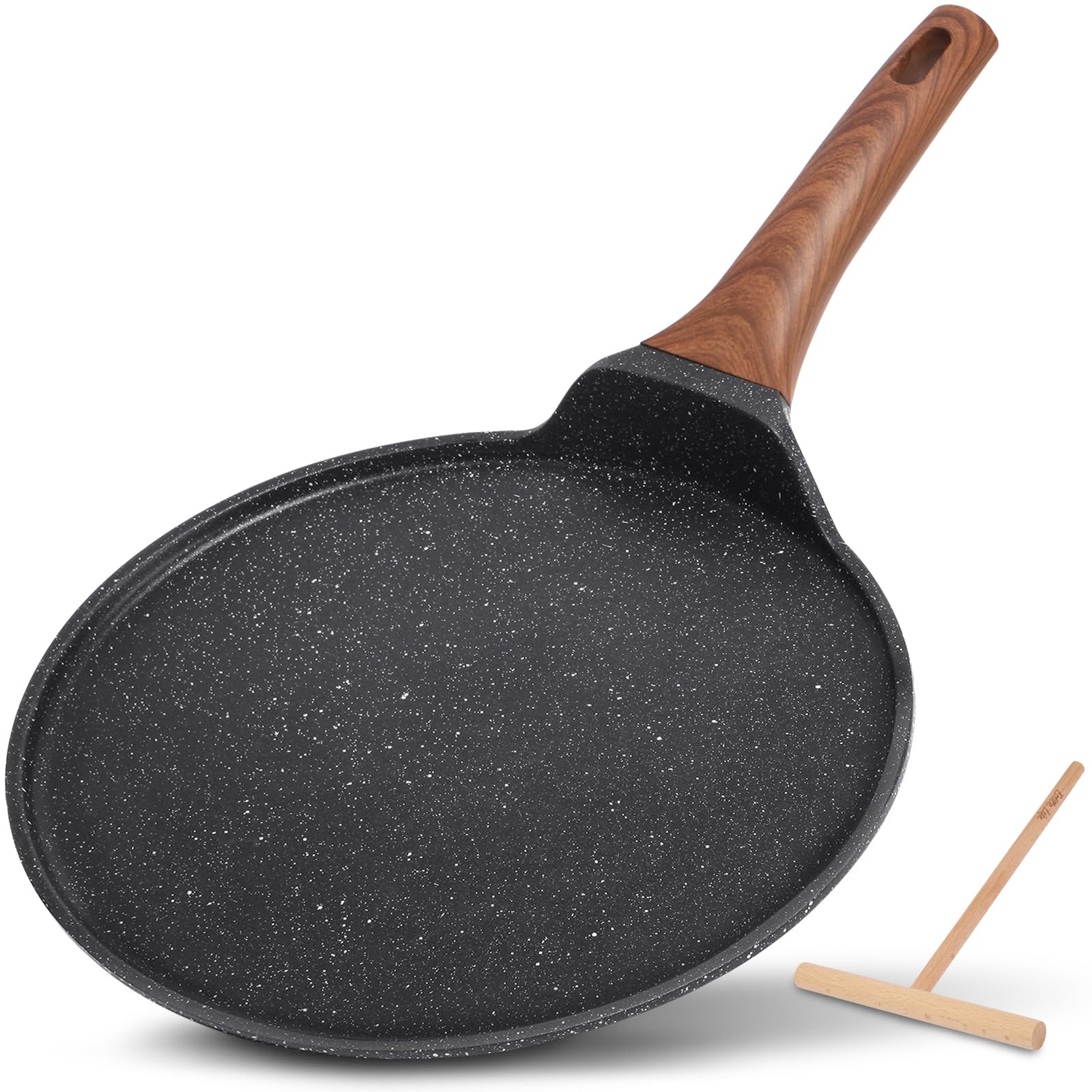 ESLITE LIFE 9.5 Inch Crepe Pan with Spreader, Nonstick Ceramic Flat Skillet Dosa Tawa Comales Para Tortillas Pancake Pan, PTFE &