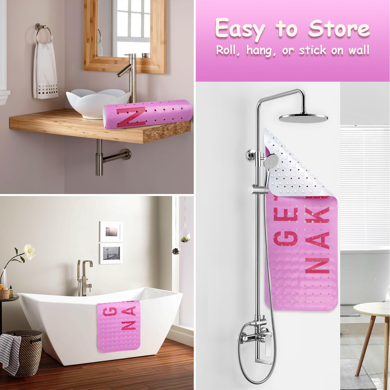 Bathtub Mat Non Slip, Get Naked Extra Long Bath Tub Mat Shower Floor Mat With Suction Cups And Drain Holes For Adults Kids Elder