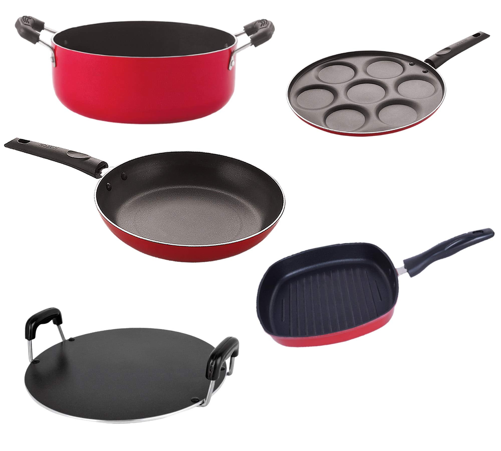 Nirlon Dishwsher Safe Non Stick Gift Cookware Set Of5 Pieces (2.6Mm_Up(7)_Gp(24)_Rt_Cass22_Tp24)