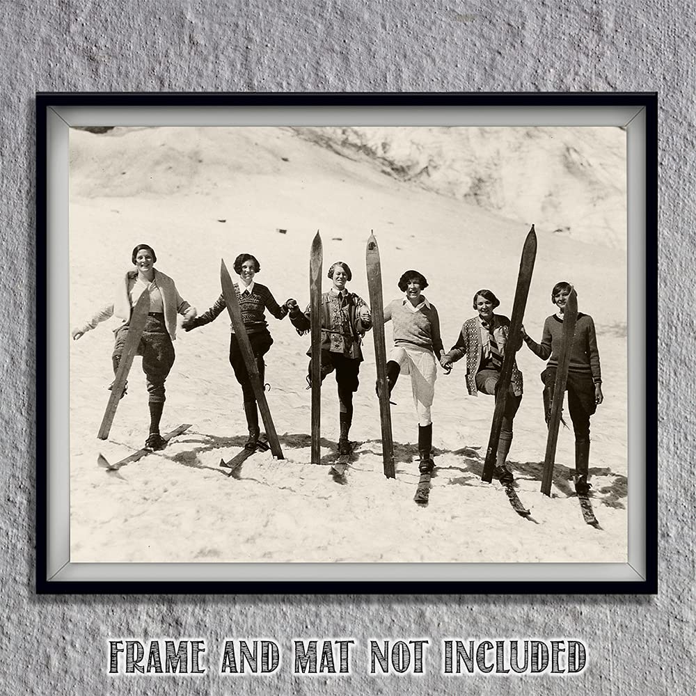 Make Em Laugh Vintage Lady Skiers - 11X14 Unframed Art Print - Great Gift And Decor For Ski Lodge And Cabin Under $15