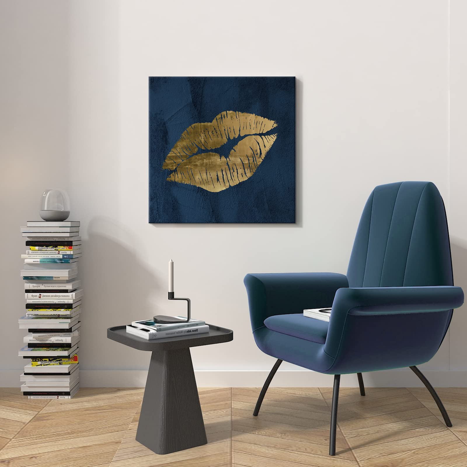 7Canvas Navy Blue And Gold Wall Decor Fashion Lip Canvas Wall Art Glam Lip Poster Sexy Painting Designer Picture For Bedroom Bat