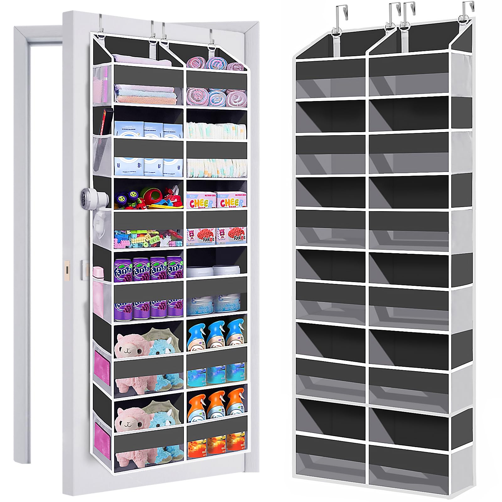 UVIAHOMI Heavy Duty Over The Door Organizer 6 Tiers, Extra Large Behind Door Storage of 12 Big Front & 12 Mesh Pockets, 80lb Wei