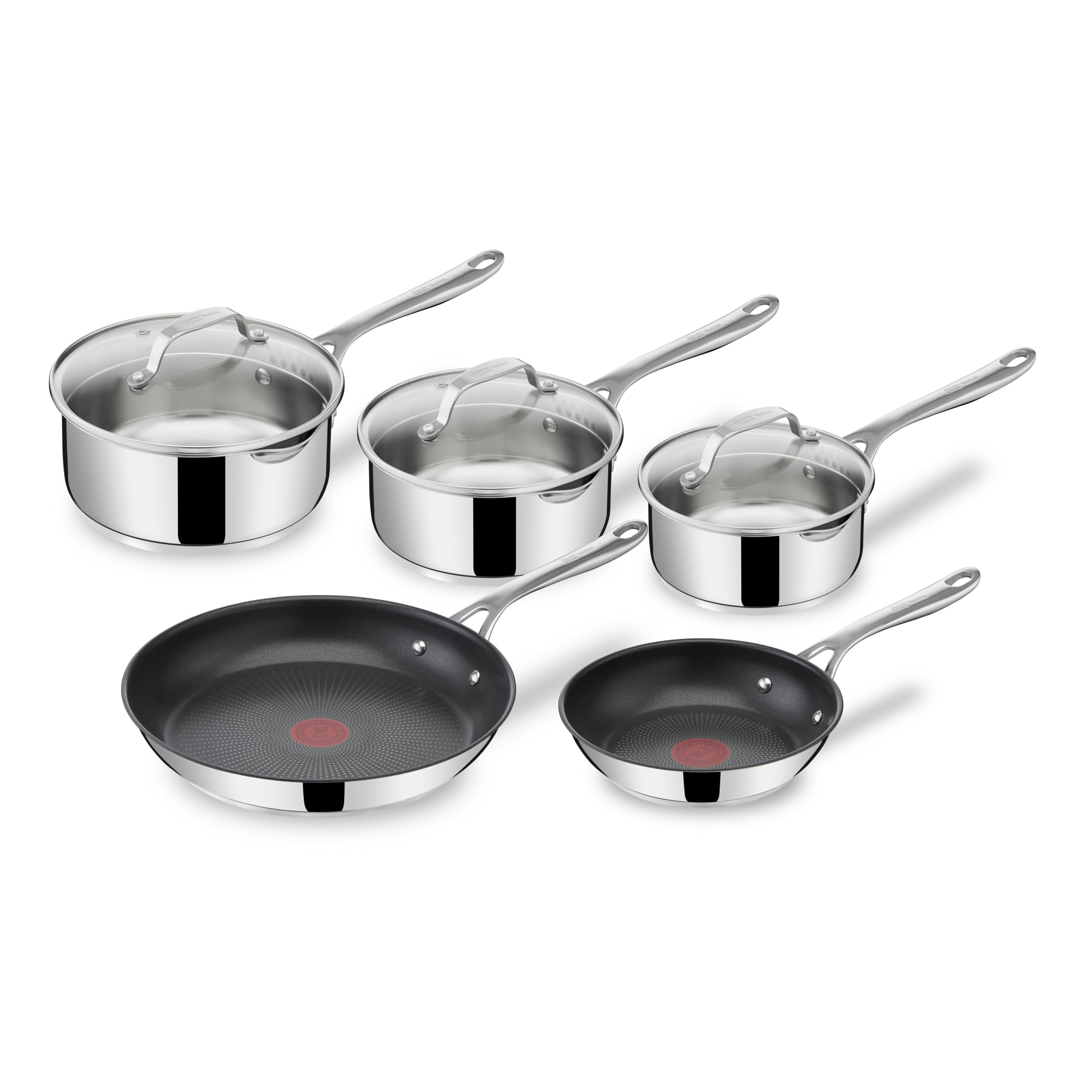 Tefal Jamie Oliver Cook's Direct Stainless Steel Frying Pan, 5 Piece Cookware Set, Non-Stick Coating, Heat Indicator, Riveted Sa